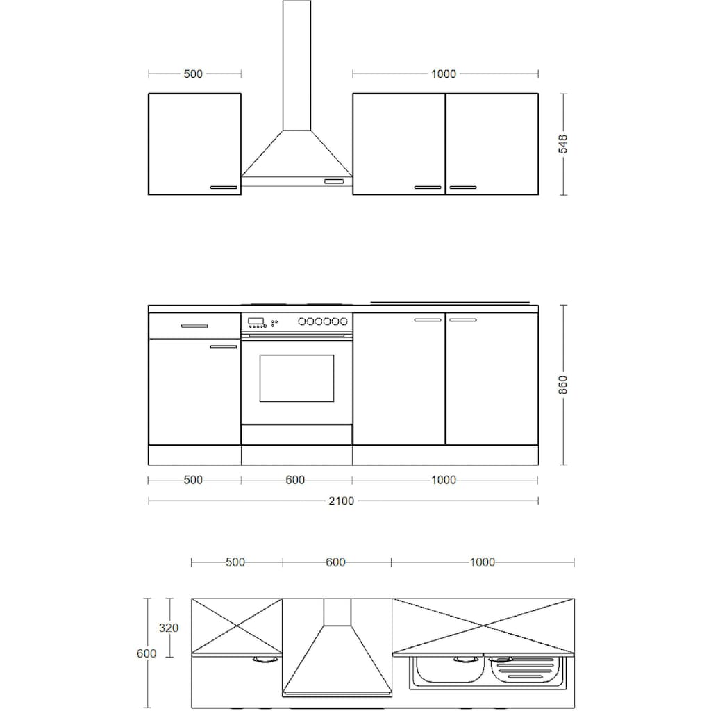 Flex-Well Küche »Riva«, wahlw. mit E-Geräten, Breite 210 cm