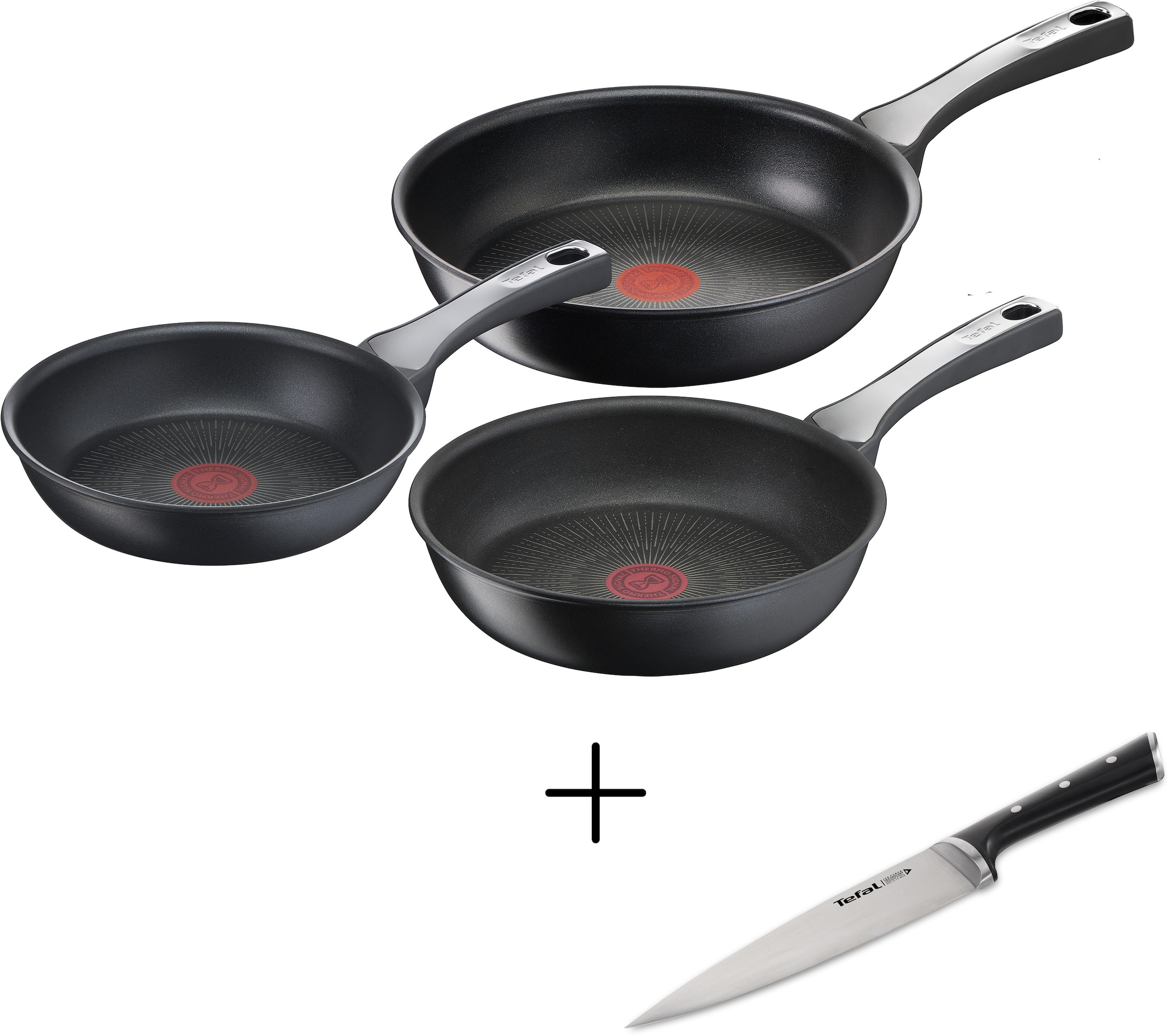 Tefal Pfannen-Set »Unlimited On« in 20/24/28 cm und »Ice Force Kochmesser«