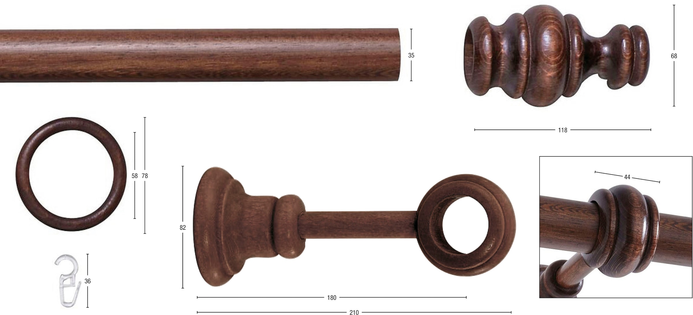 GARESA Gardinenstange »BAROCK«, 1 läufig-läufig, Wunschmaßlänge, rustikale Vorhanggarnitur Holz, verlängerbar, mit Ringe/2 Lauf Gleiter