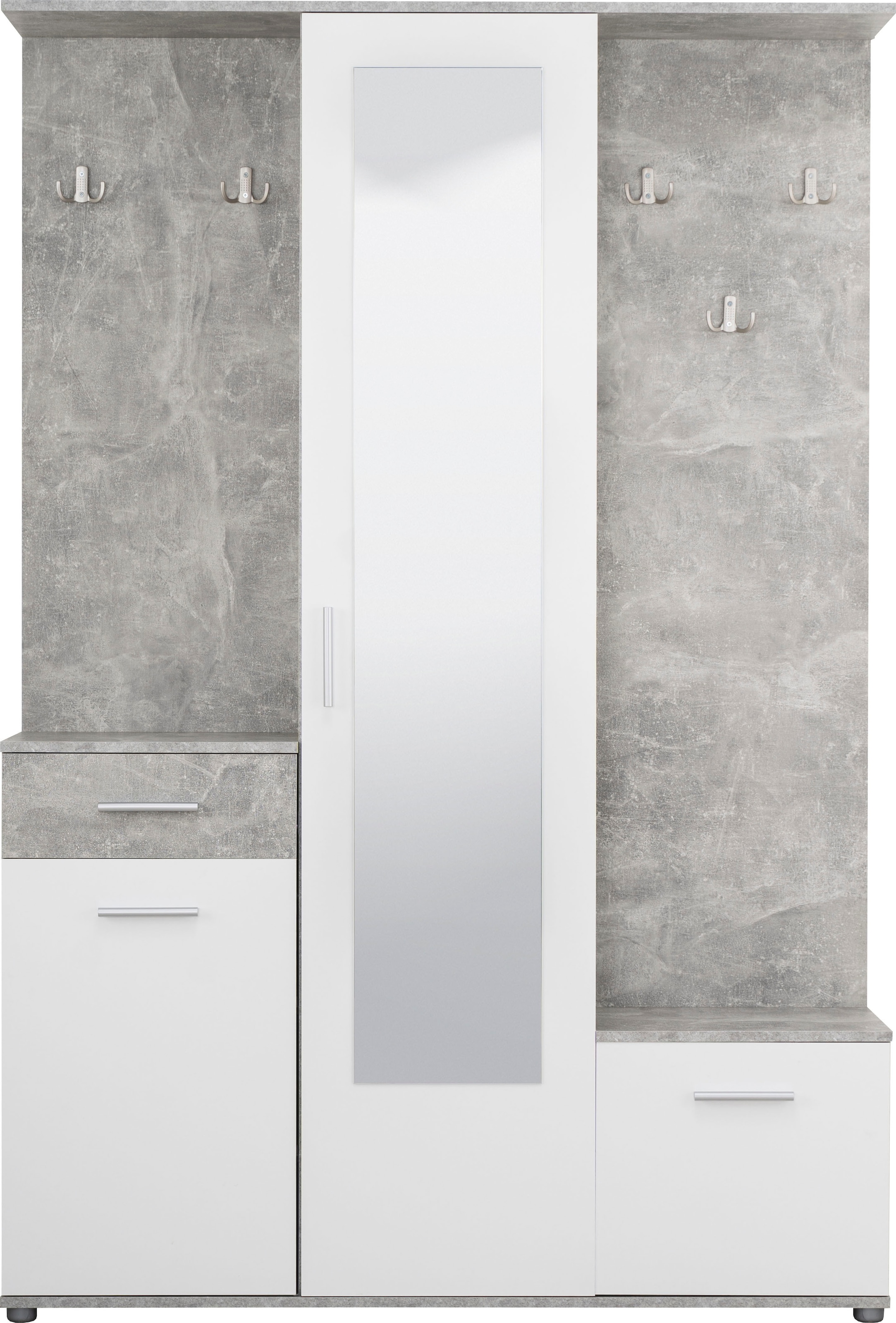 INOSIGN Kompaktgarderobe »Martin Flurgarderobe, Dielenschrank, Flurmöbel, Breite 134 cm«, Schuhschrank, mit Spiegel, in modernen Farben, mit 10 Haken