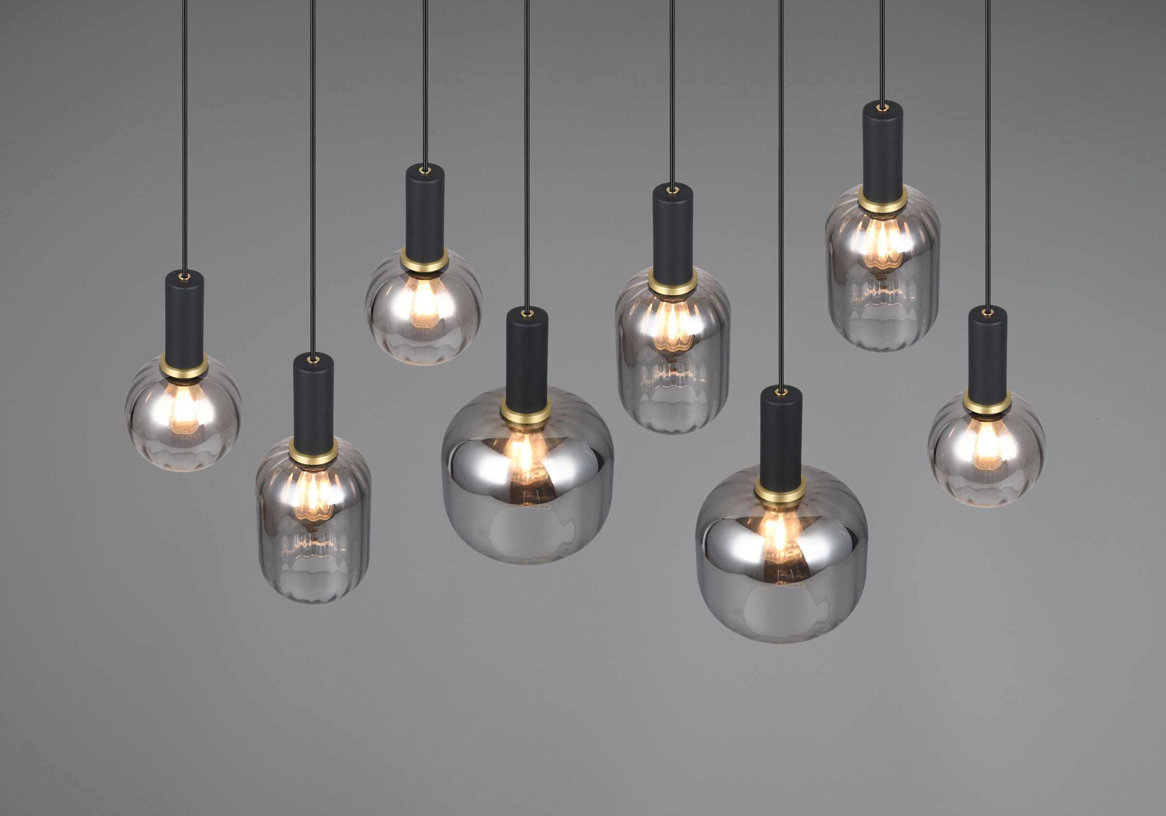 TRIO Leuchten Pendelleuchte »DIVA, E27 Hängelampe 8-flammig mit Glasschirm, exkl 8xE27 max 10W«, 8 flammig, Leuchtmittel E27 | Leuchtmittel wechselbar, höhenverstellbar bis max 150cm Hängeleuchte 120x32 cm Wohnzimmer Küche