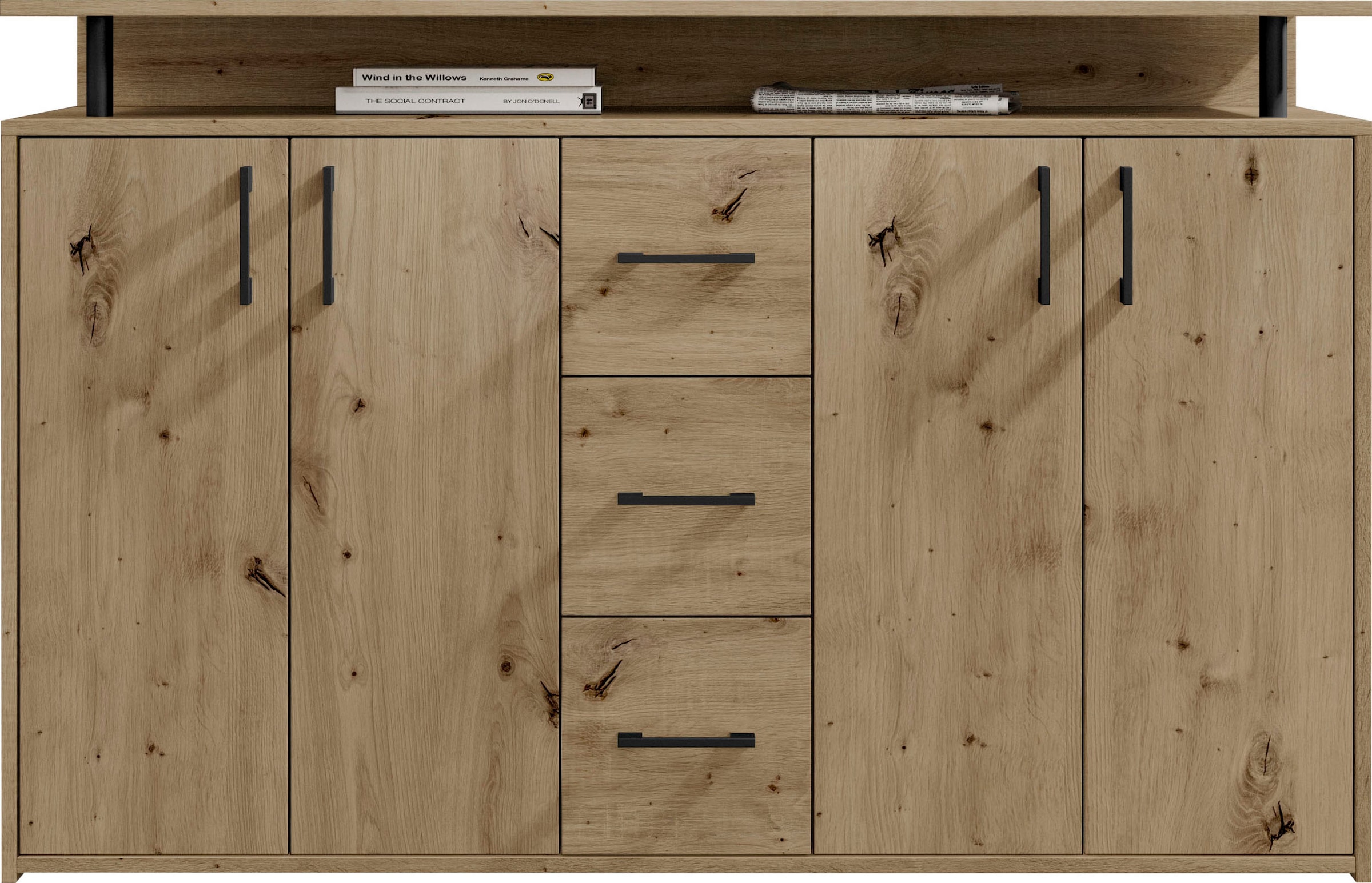 HBZ Sideboard »Drivno Sideboard, B/H/T 139x90x34 cm« 1 Stk. tlg. Breite 139cm, Kugelauszug, Einlegeböden verstellbar, 3 Schubkästen