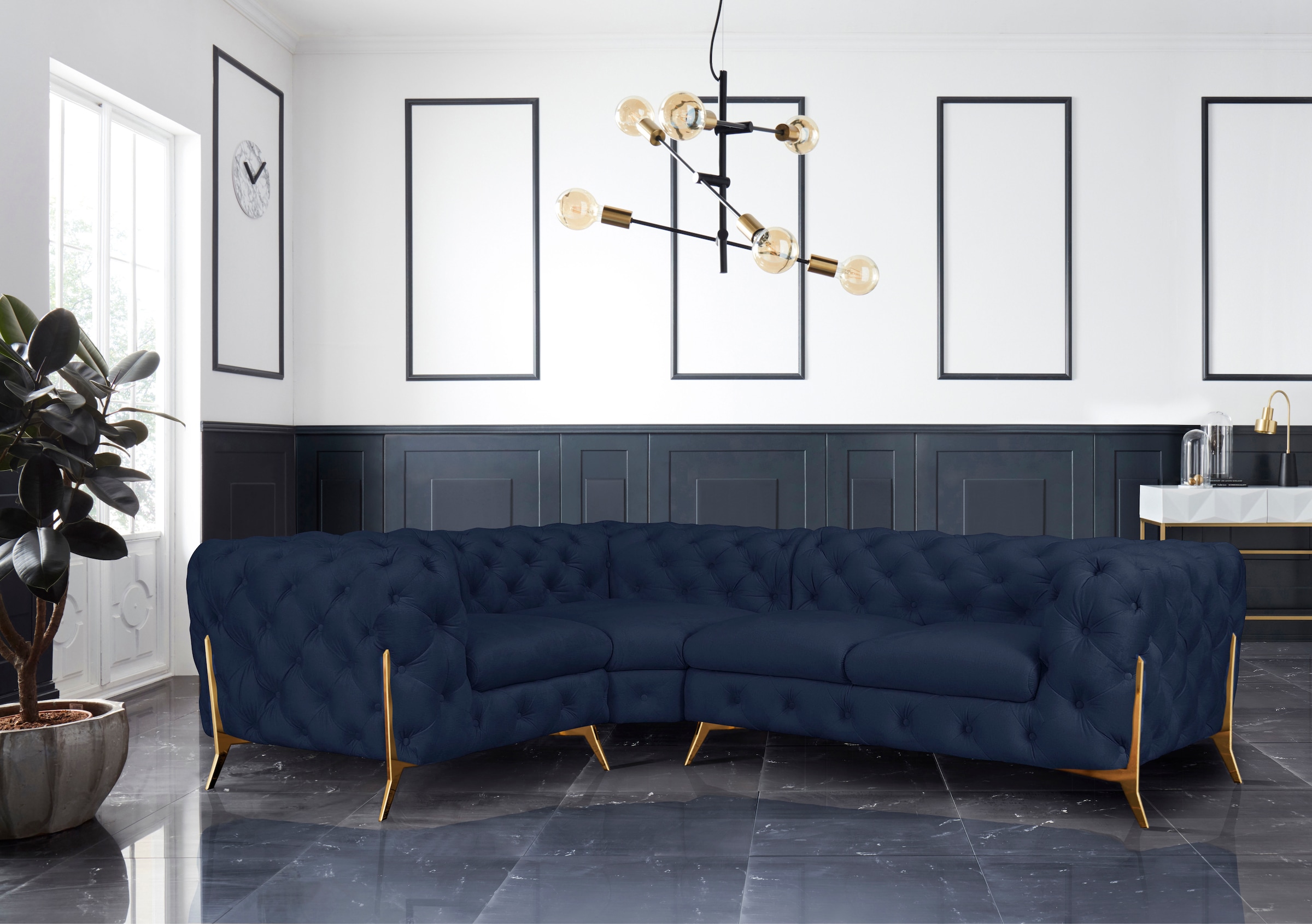 Leonique Chesterfield-Sofa »Amaury L-Form«, moderne Chersterfield-Optik, Breite 262 cm, Fußfarbe wählbar