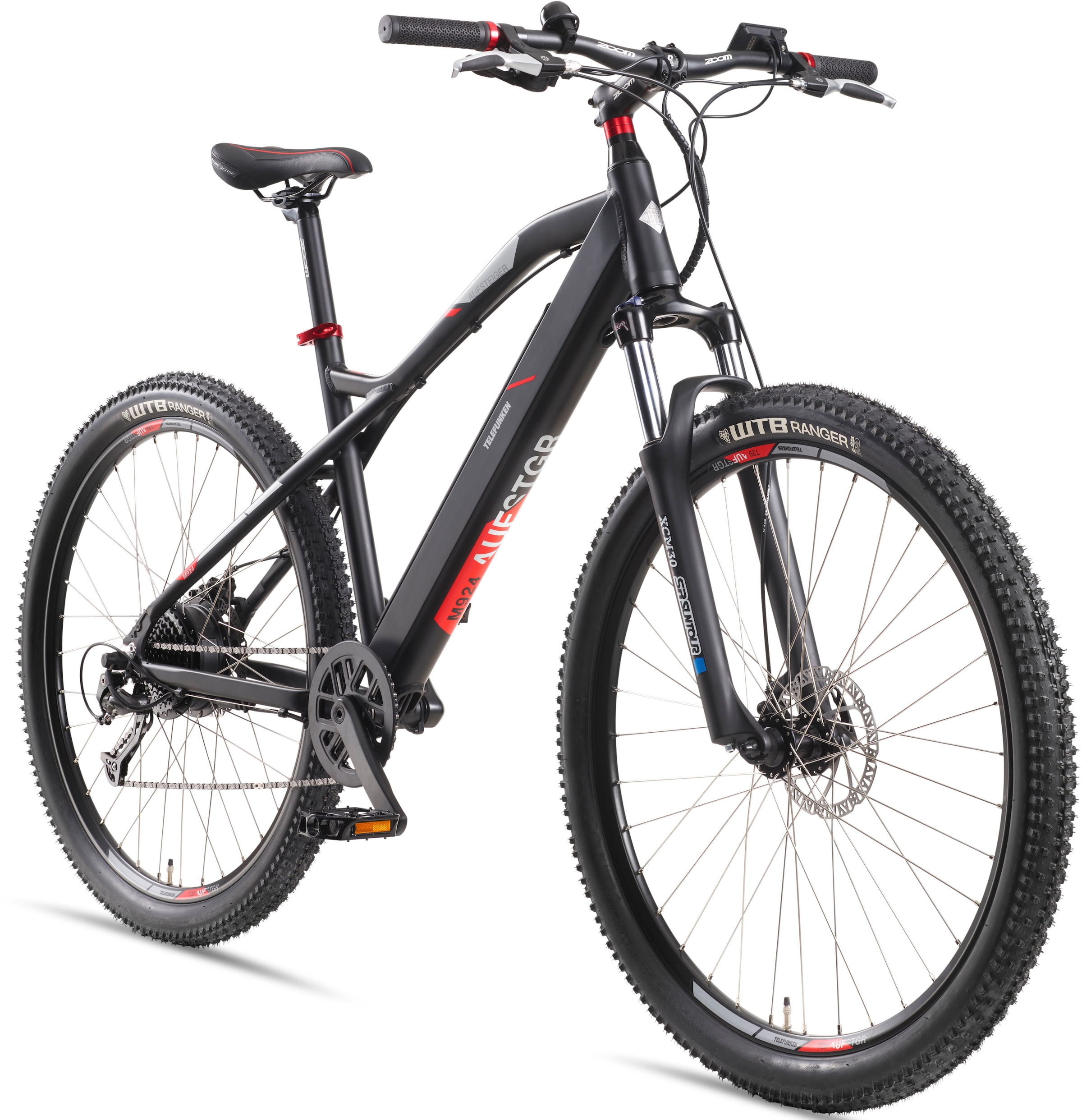 Telefunken E-Bike »Aufsteiger M924«, 9 Gang, Shimano, Altus, Heckmotor 250 W, (36 V 504 Wh Akku-ca. 100 km Reichweite-Geländebike off road), Mountainbike MTB Elektrofahrrad, Damen Herren, 27,5 / 29 Zoll, Pedelec
