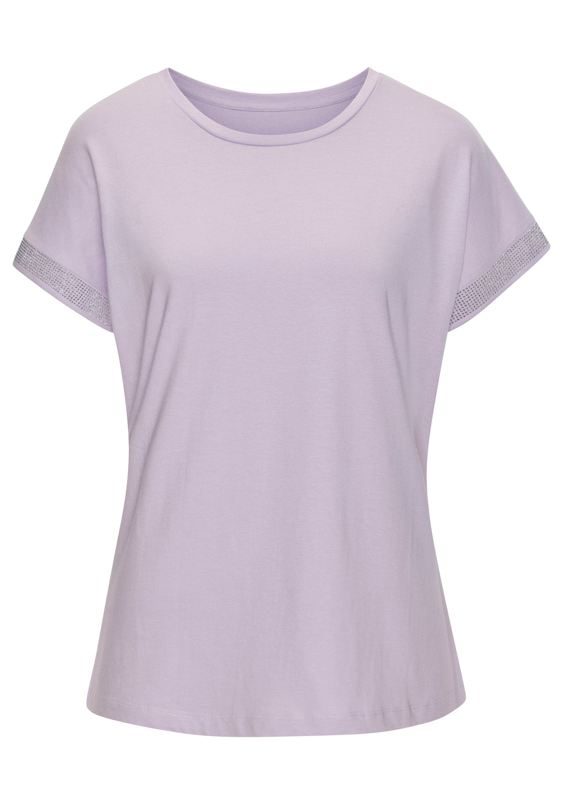 LASCANA Kurzarmshirt »mit glitzernem Strass-Design am Arm«, aus weicher Baumwoll-Qualität