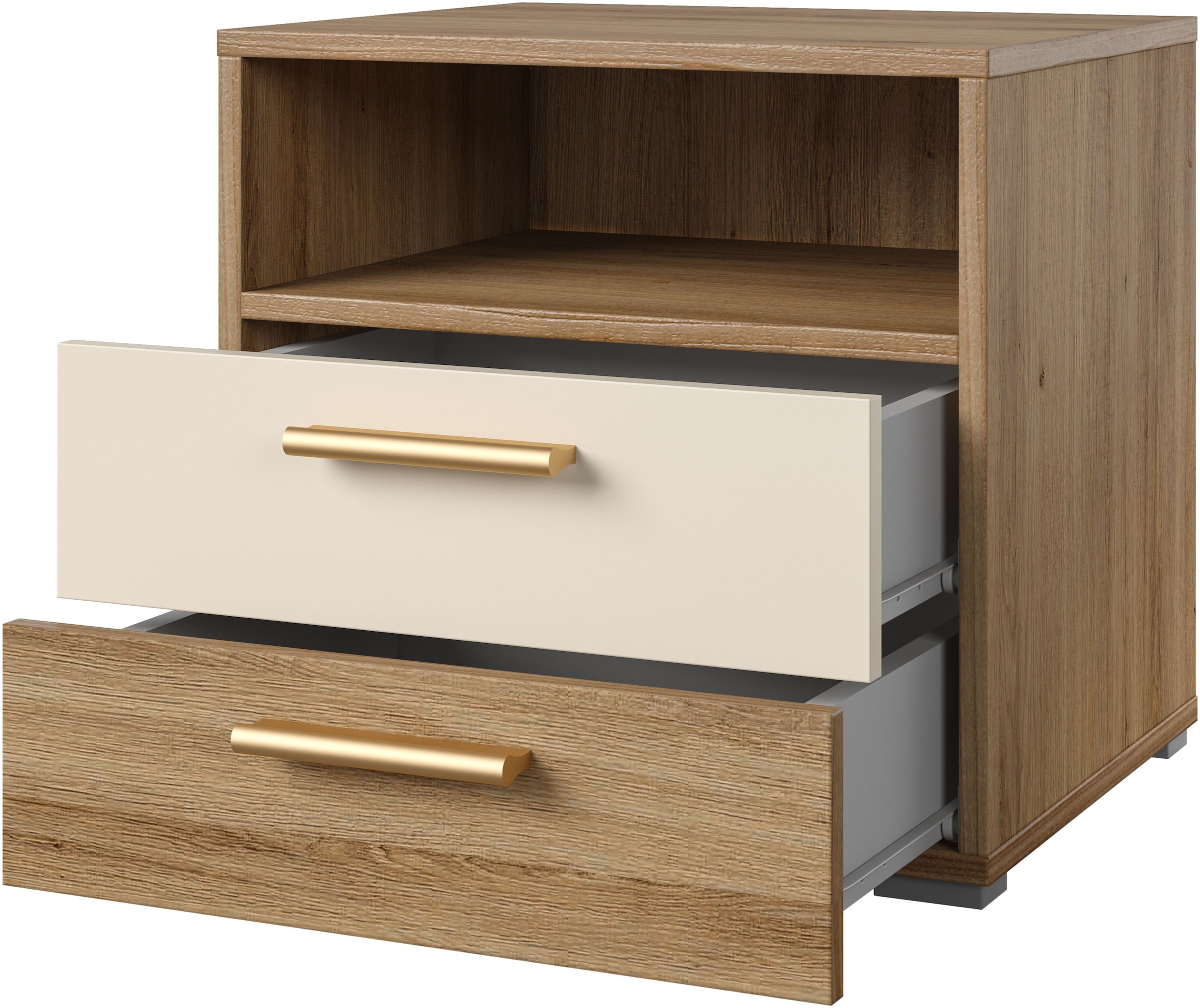 Home affaire Schlafzimmer-Set »Bitry,Set 4-St(Bett 180 cm, 2xNako, Drehtürenschrank)«, Komplettschlafzimmer, viel Stauraum, fühlbare Struktur, Holzoptik