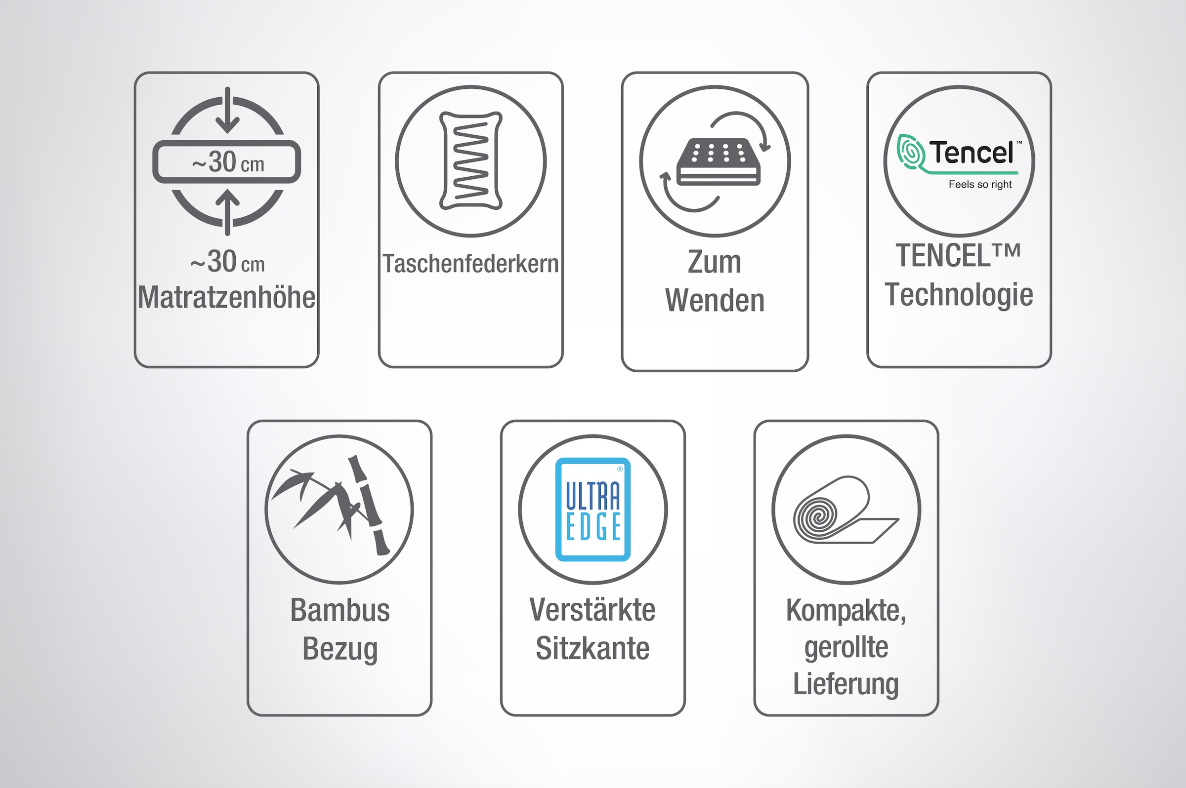 Yatas Taschenfederkernmatratze »Majestät Premium«, 30 cm cm hoch, 416 Federn, (1 St.), 3 Härten System-Feder, unterstützt jede Körperform bis 120 kg,  jetzt neu in 2 Bezugsvarianten erhältlich!