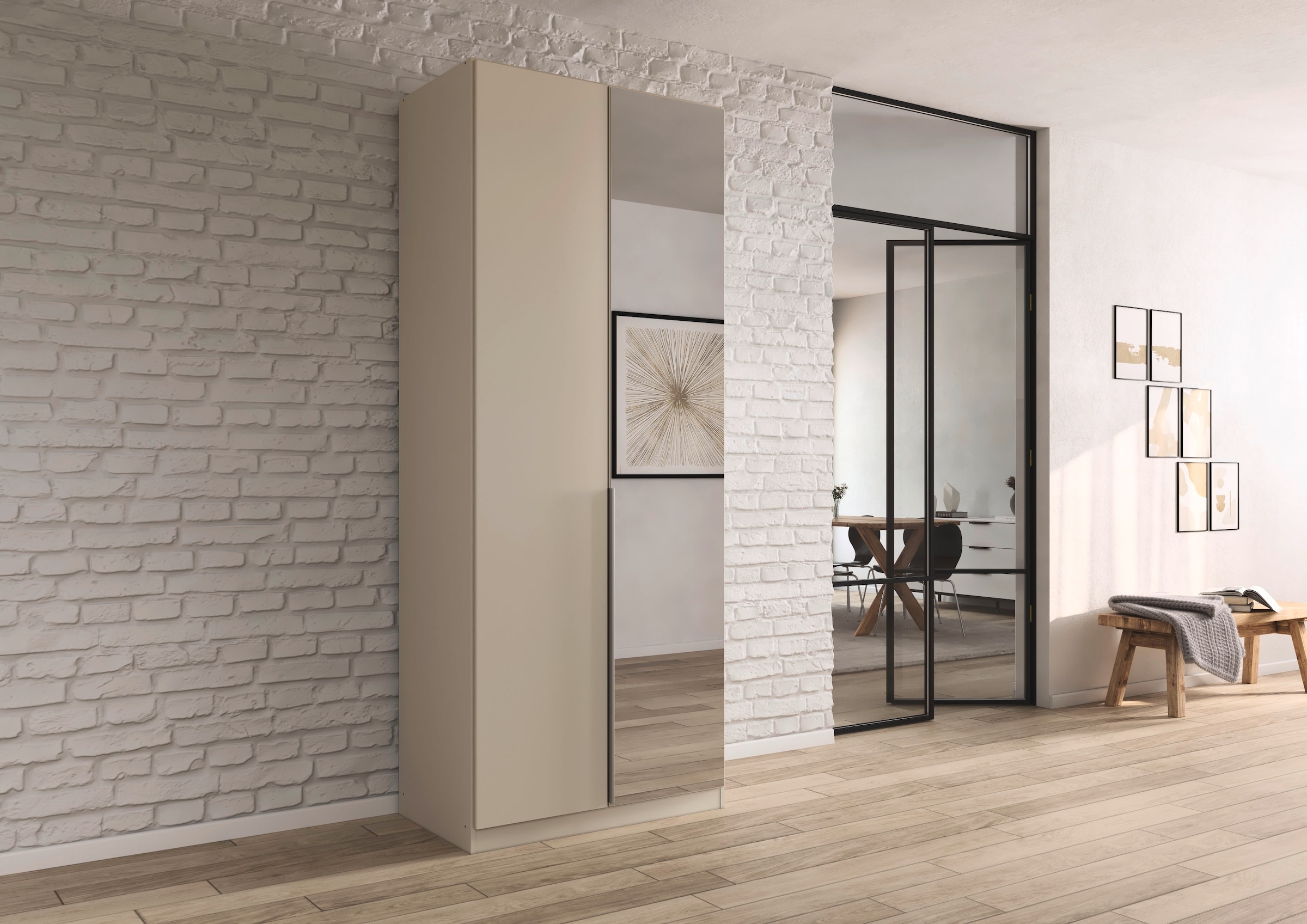 OTTO home Drehtürenschrank »Kleiderschrank Schrank Garderobe AGORDO mit Dekor- oder Hochglanzfront« in zwei Griff-Farben, Breiten 91-360 cm,  durchdachte Innenausstattung, in 7 Breiten und 2 Höhen MADE IN GERMANY