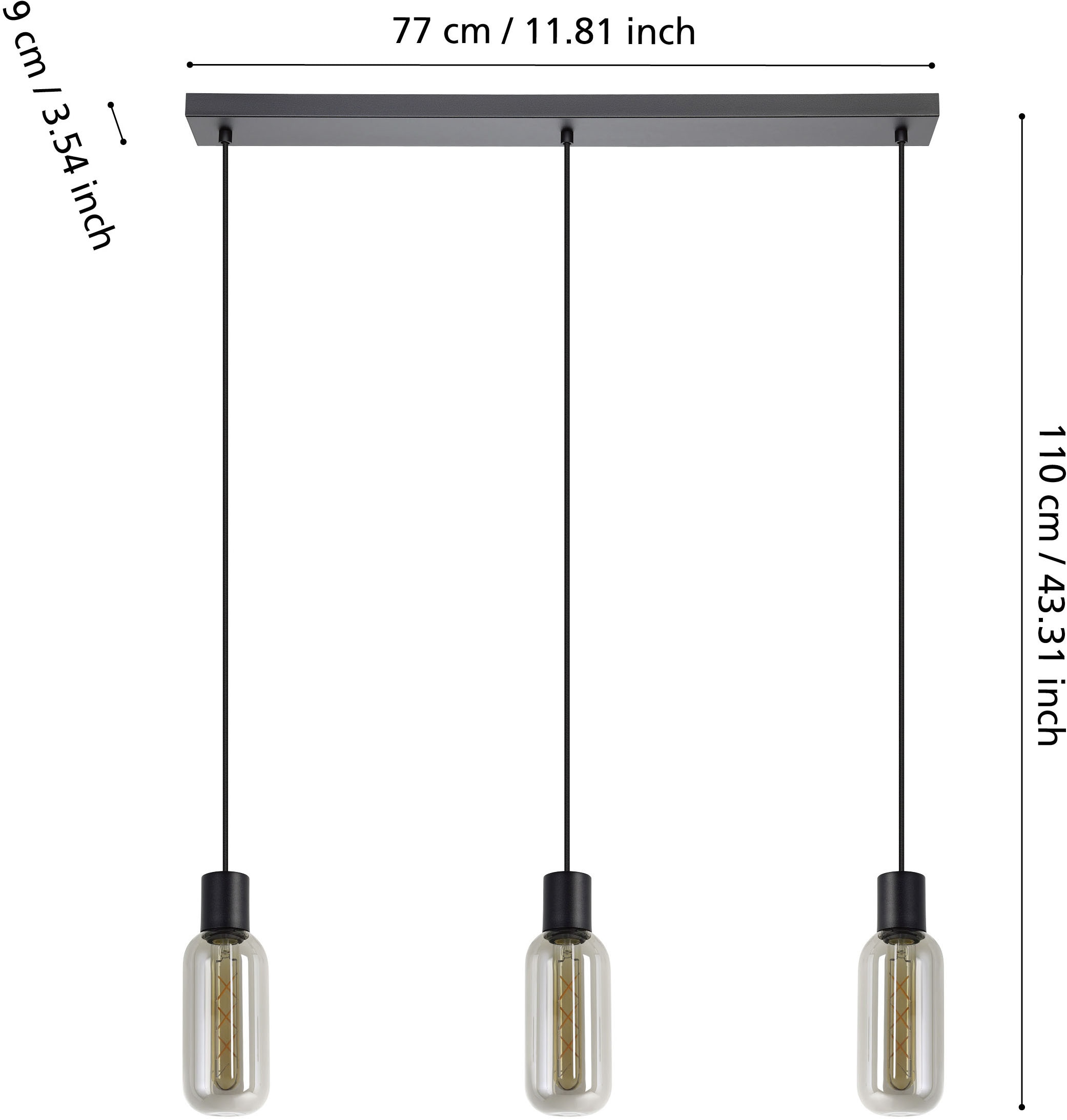EGLO Hängeleuchte »MAIONE Pendellampe - Stahl - E27 - 3X4W - IP20« E27 1 Stk. Hängelampe, Deckenlampe, Wohnzimmer, Esszimmer, L77 x B9 x H110 cm