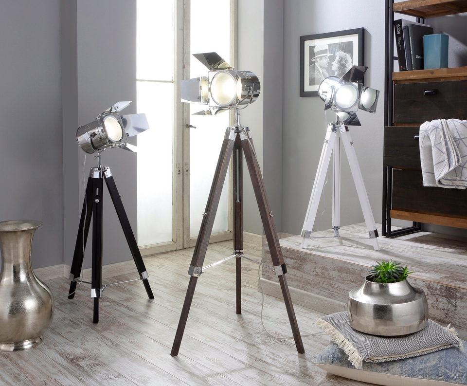 näve Stehlampe »Hollywood« E27 Stehleuchte Dreibein aus Holz, Lampe höhenverstellbar, schwenkbar