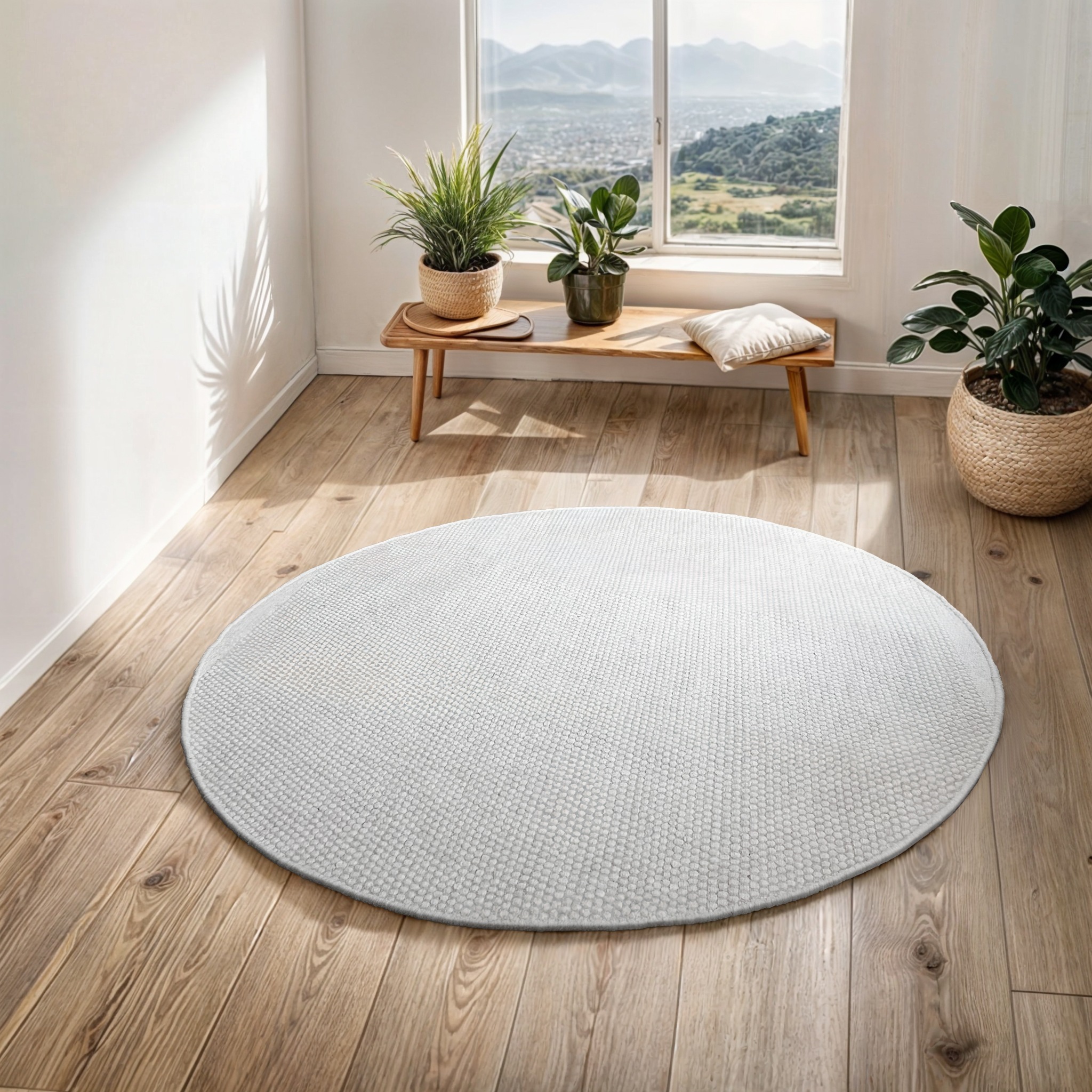 Myflair Möbel & Accessoires Wollteppich »WOOLY DREAM«, rund, 10 mm Höhe, handgewebter Wendeteppich, Uni Farben, reine Wolle, Wohnzimmer