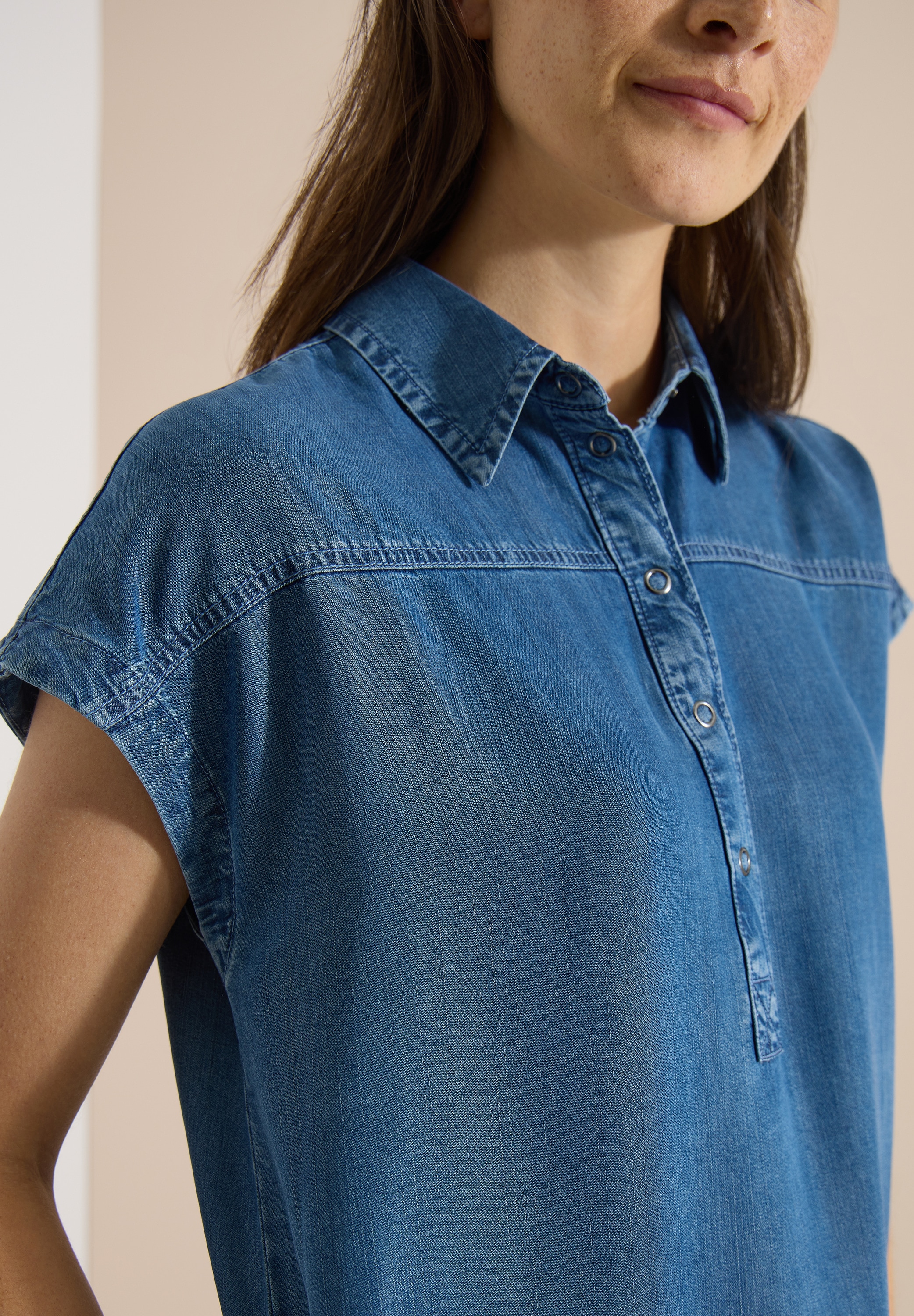 Cecil Jeanskleid Eingrifftaschen Knielanges Sommer-Kleid im Denim-Look