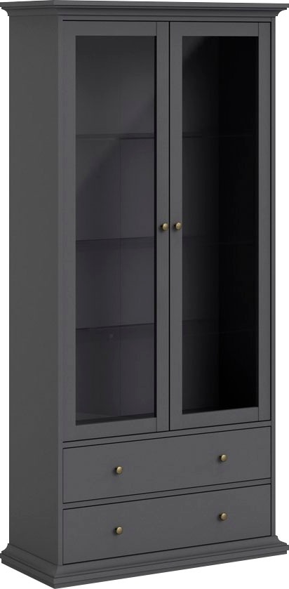 Home affaire Vitrine »Paris Glasvitrine Vitrinenschrank Ausstellung Sammelvitrine«, mit 2 Glastüren und 2 Schubladen, Breite, 96 cm, Höhe 200 cm