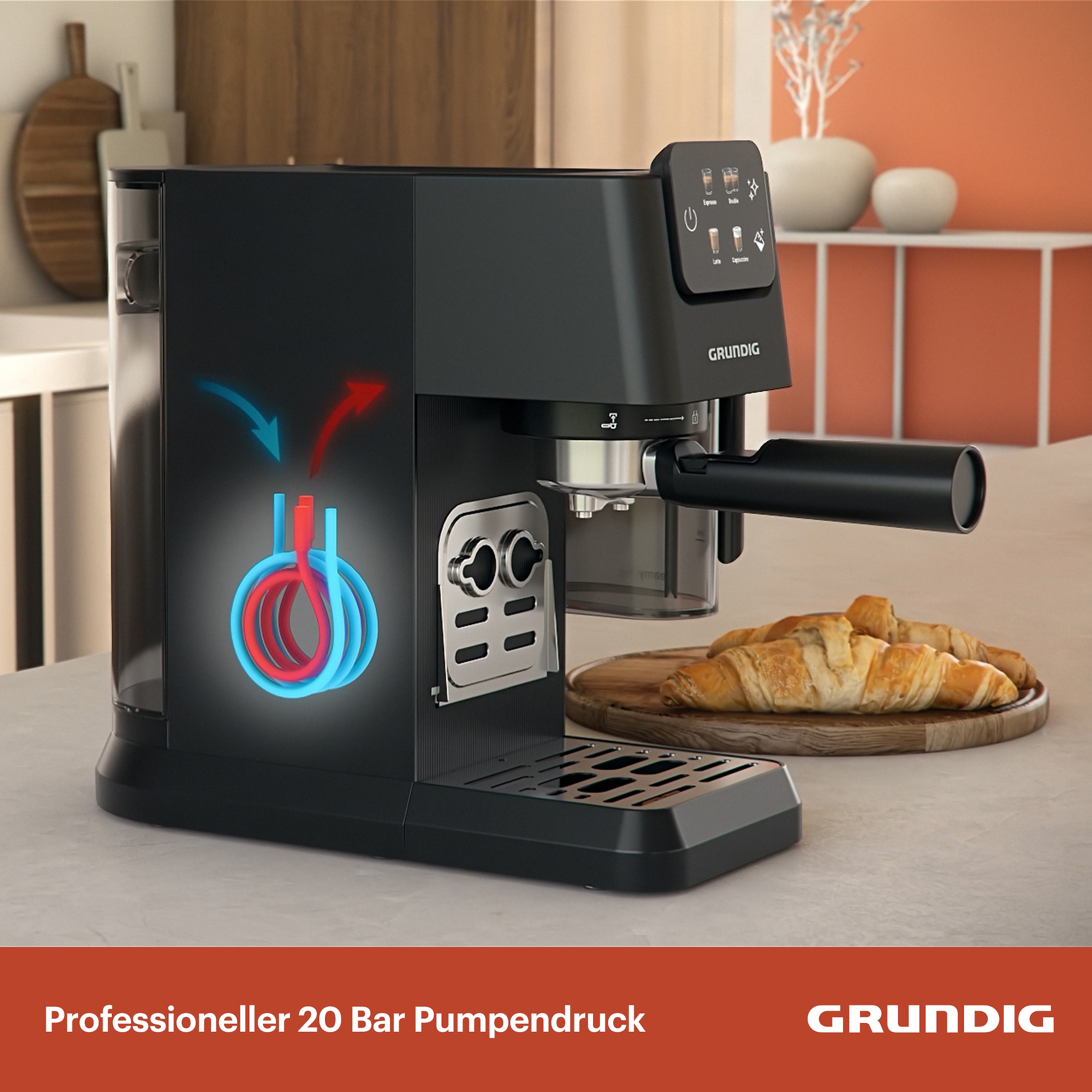Grundig Siebträgermaschine »KSM 6430«, mit integriertem Milchbehälter, geeignet für Kaffeepads und Kapseln