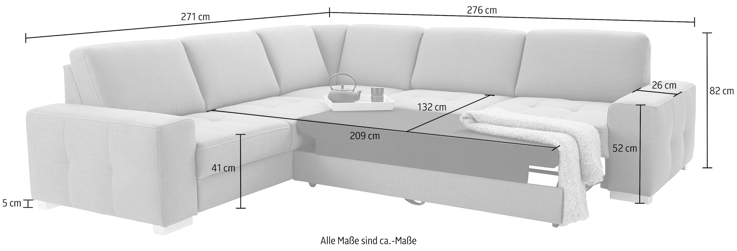 sit&more Ecksofa »Santorini L-Form«, mit Federkern und Sitztiefenverstellung, wahlweise mit Bettfunktion