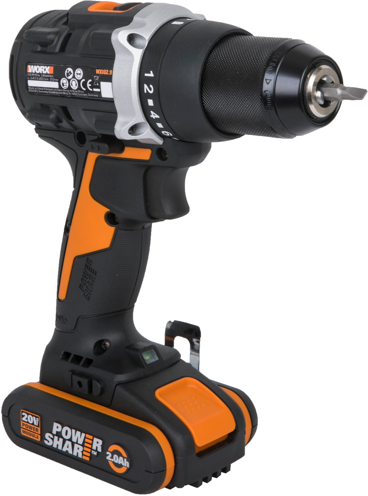 Worx Akku-Bohrschrauber »WX102 NITRO«, (Set), Brushless-Motor, 2-Gang-Getriebe, inkl. 2 Akkus & Ladegerät