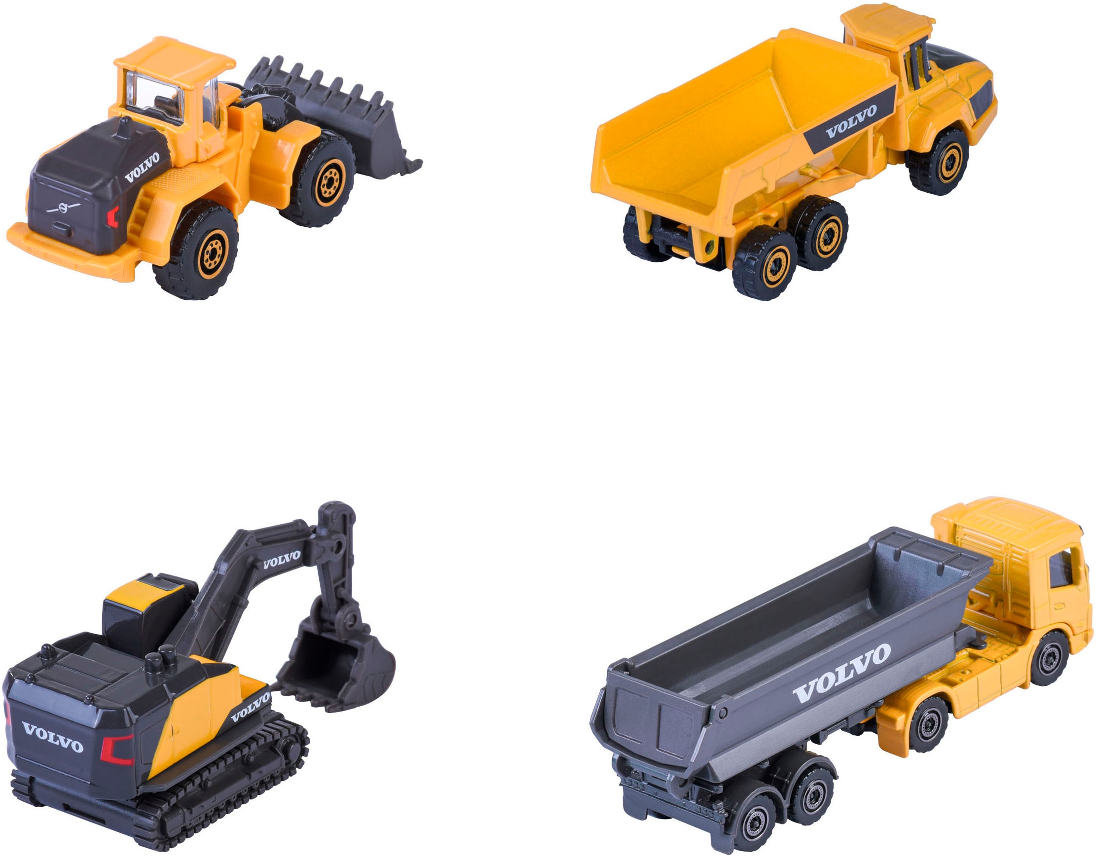 majORETTE Spielzeug-LKW »Volvo Geschenkset - Baustellenfahrzeuge 4er«, (Set, 4 tlg.), exklusiv nur in diesem Set erhältlich: Kipplaster