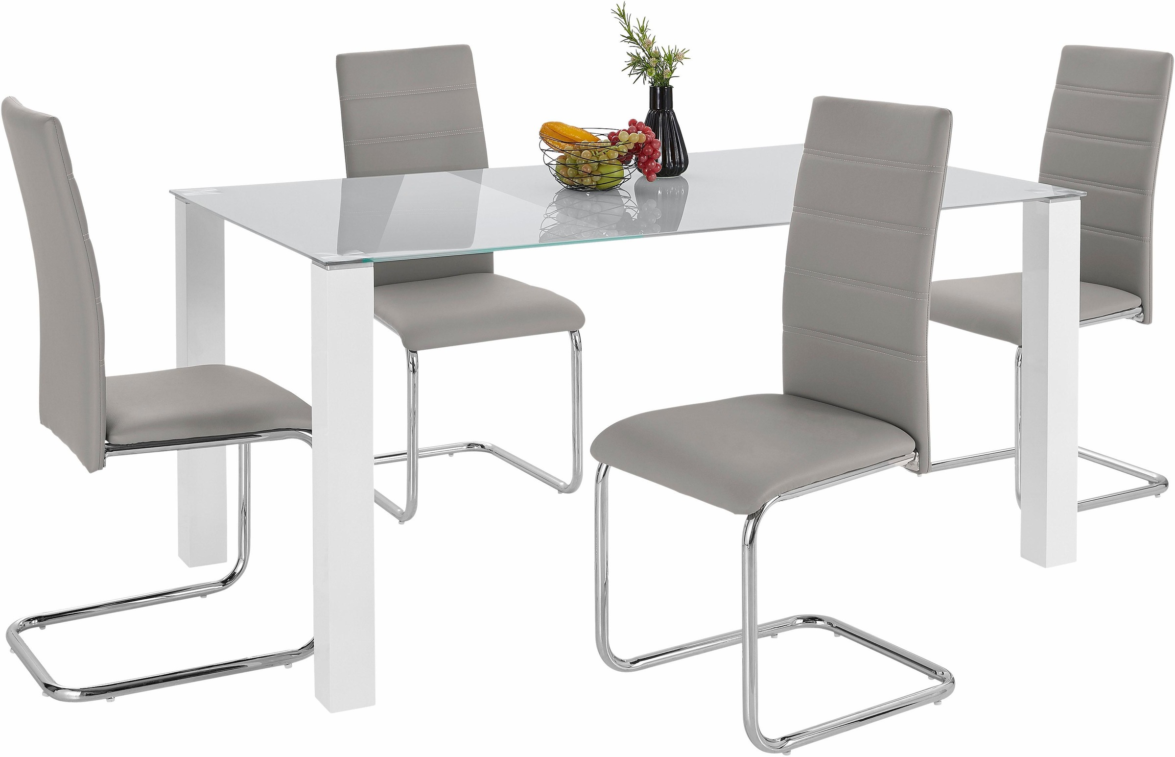 INOSIGN Essgruppe »Normadora« Set, 5 Stk. tlg. mit Glastisch, Freischwinger günstig online kaufen