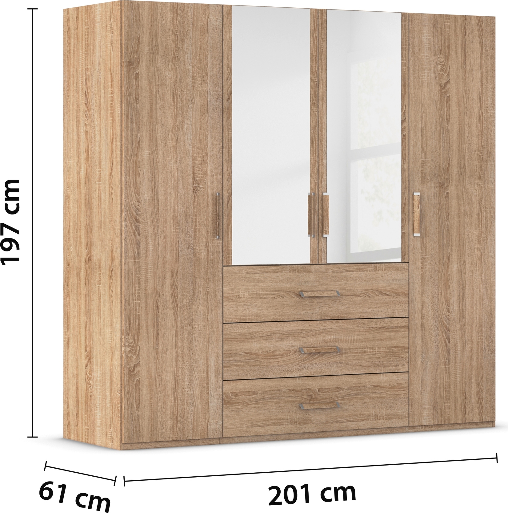 rauch Drehtürenschrank »Kleiderschrank Schrank Garderobe Schlafzimmerschrank EVELYN«, (in 2 Höhen 197 oder 210 cm erhältlich), in elegantem Stil mit Schubladen 3 Breiten und 2 Höhen MADE IN GERMANY