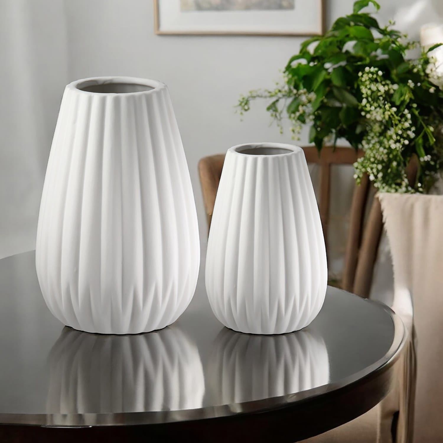 Casablanca by Gilde Tischvase »2tlg. Set Vase Piega weiß H.17 cm«, (1 St.)