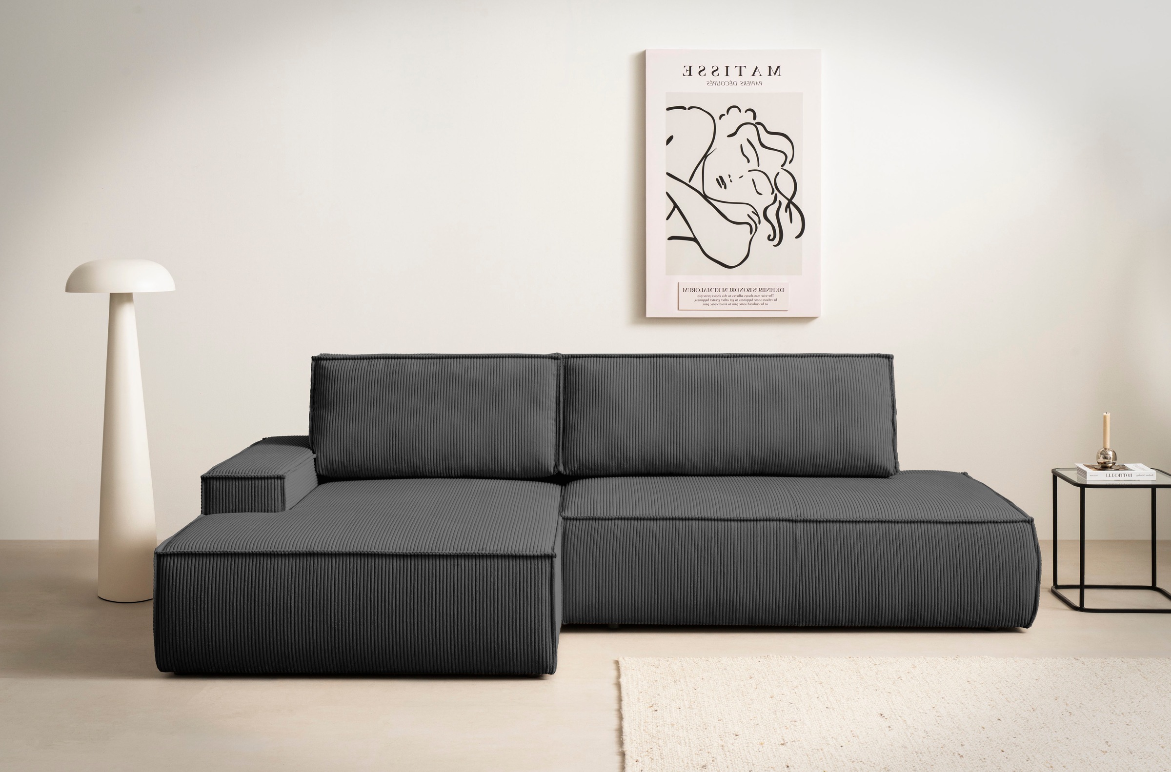 Home affaire Ecksofa »SHERWOOD, Schlafsofa in L-Form offen (275cm), Cord, Leinenoptik«, Schlaffunktion und Bettkasten, Kedernaht, hoher Sitz- & Liegekomfort