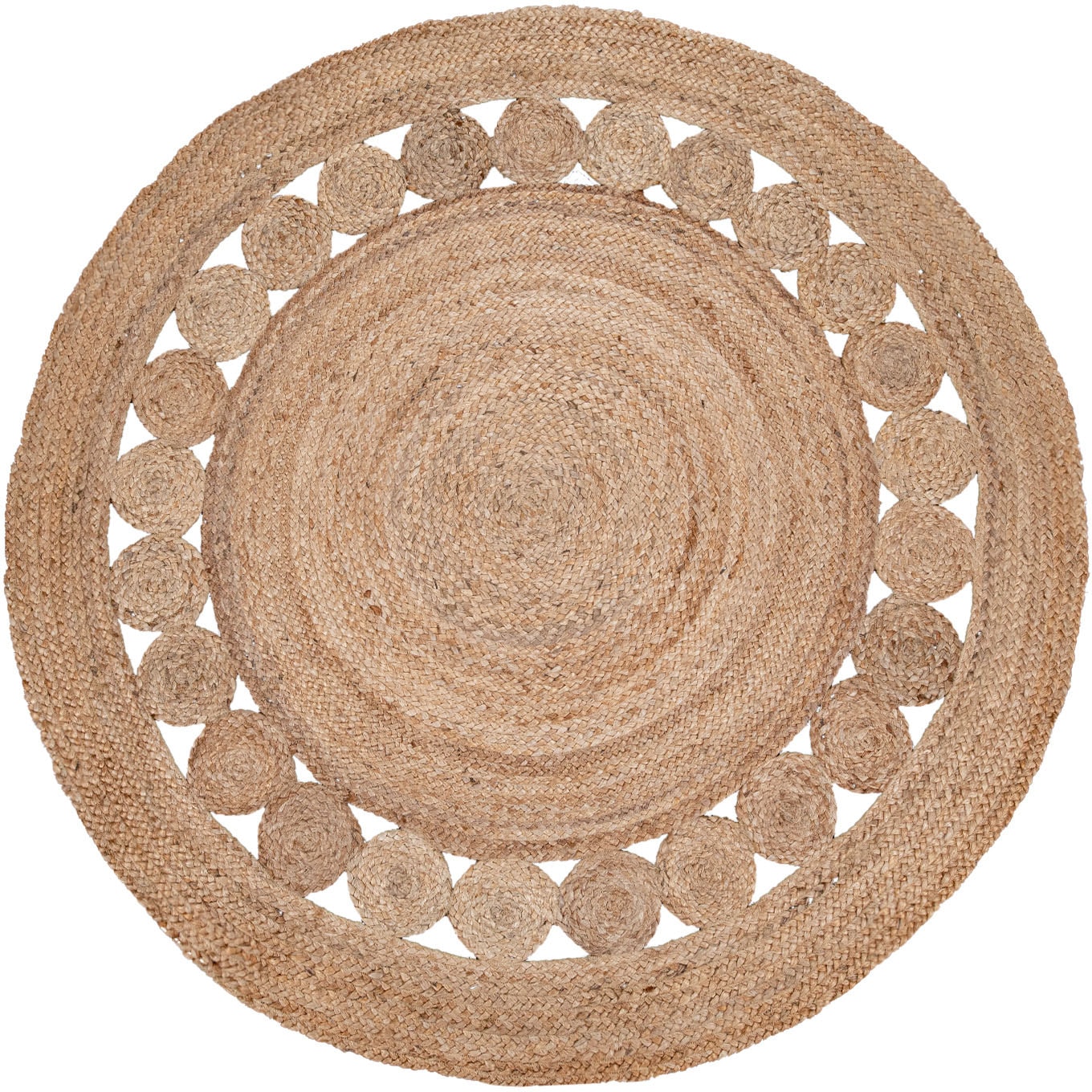 Paco Home Teppich »Viborg 593«, rund, 13 mm Höhe, Jute, Modern, Boho, Ethno, Handgefertigter Natur-Teppich