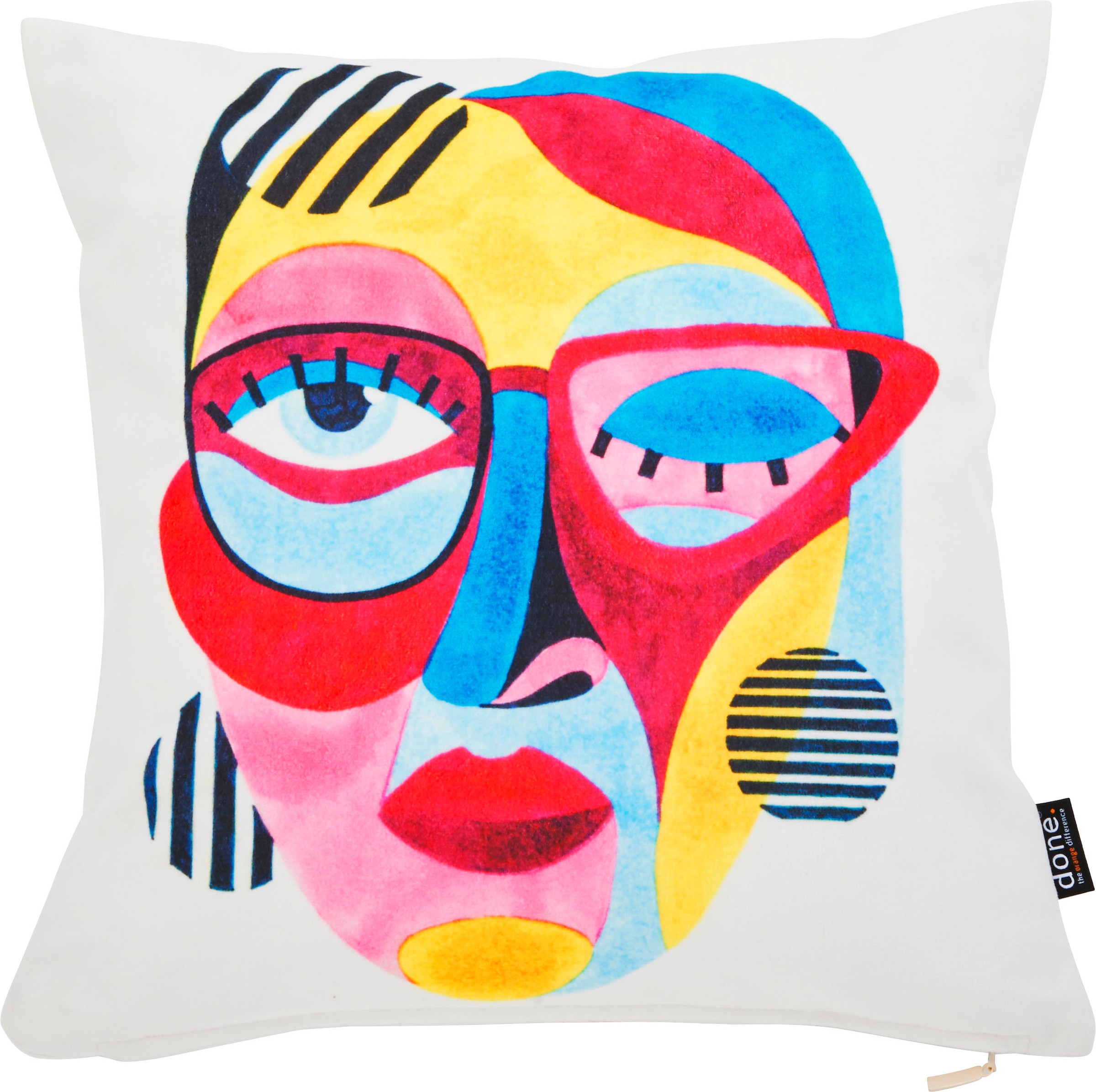 done.® Dekokissen »Velour Print Colourful Face«, Beidseitig bedruckte Kissenhüle ohne Füllung, 1 Stück