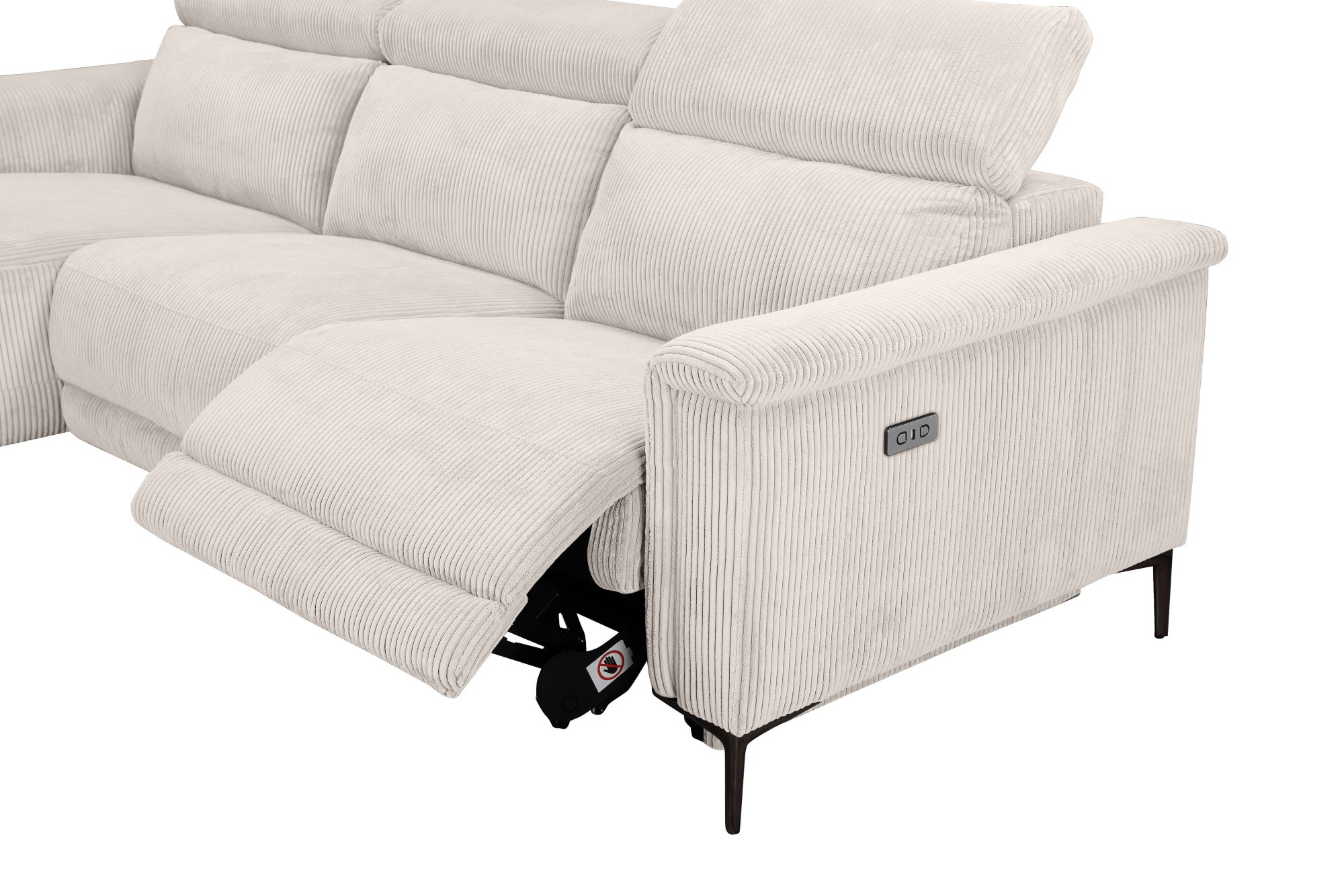 Places of Style Ecksofa »Lund in Cord, L-Form, 261 cm, manuelle und elektr. Relaxfunktion,«, USB-A und Kopfteilverstellung
