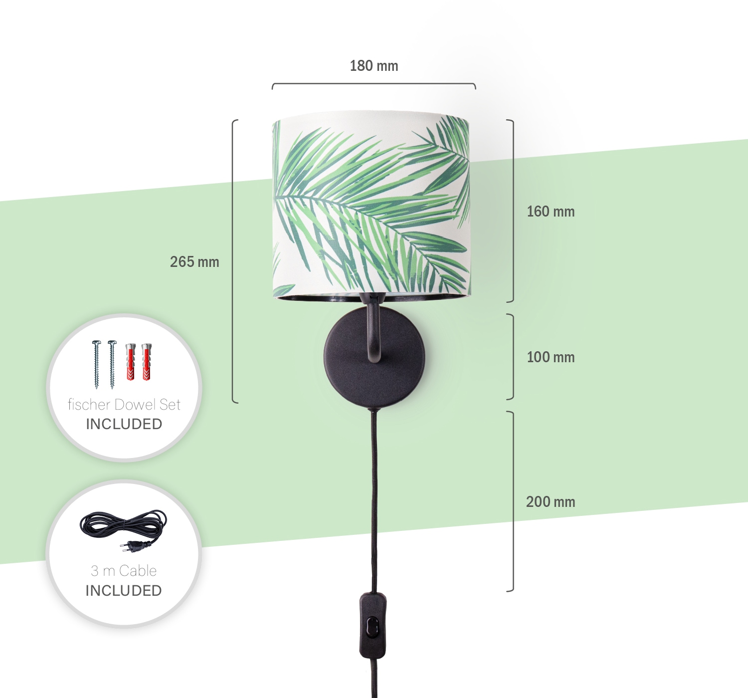 Paco Home Wandleuchte »Ostende 537«, 1 flammig, Leuchtmittel E14 | ohne Leuchtmittel, Kinder Zimmer Wohnzimmer Modern Büro Lampe Lampenschirm Palme