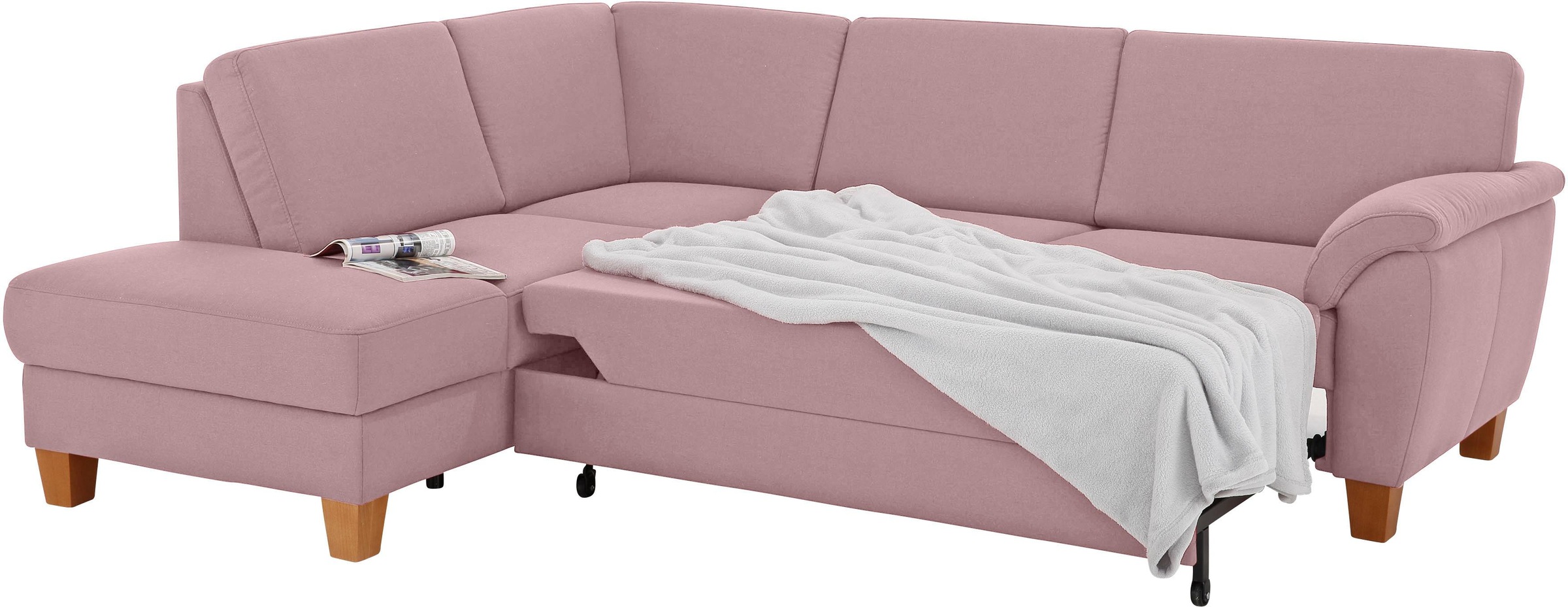 Home affaire Ecksofa »Alta L-Form«, mit Federkern und Kontrastnaht, Füße Buche eichefarben