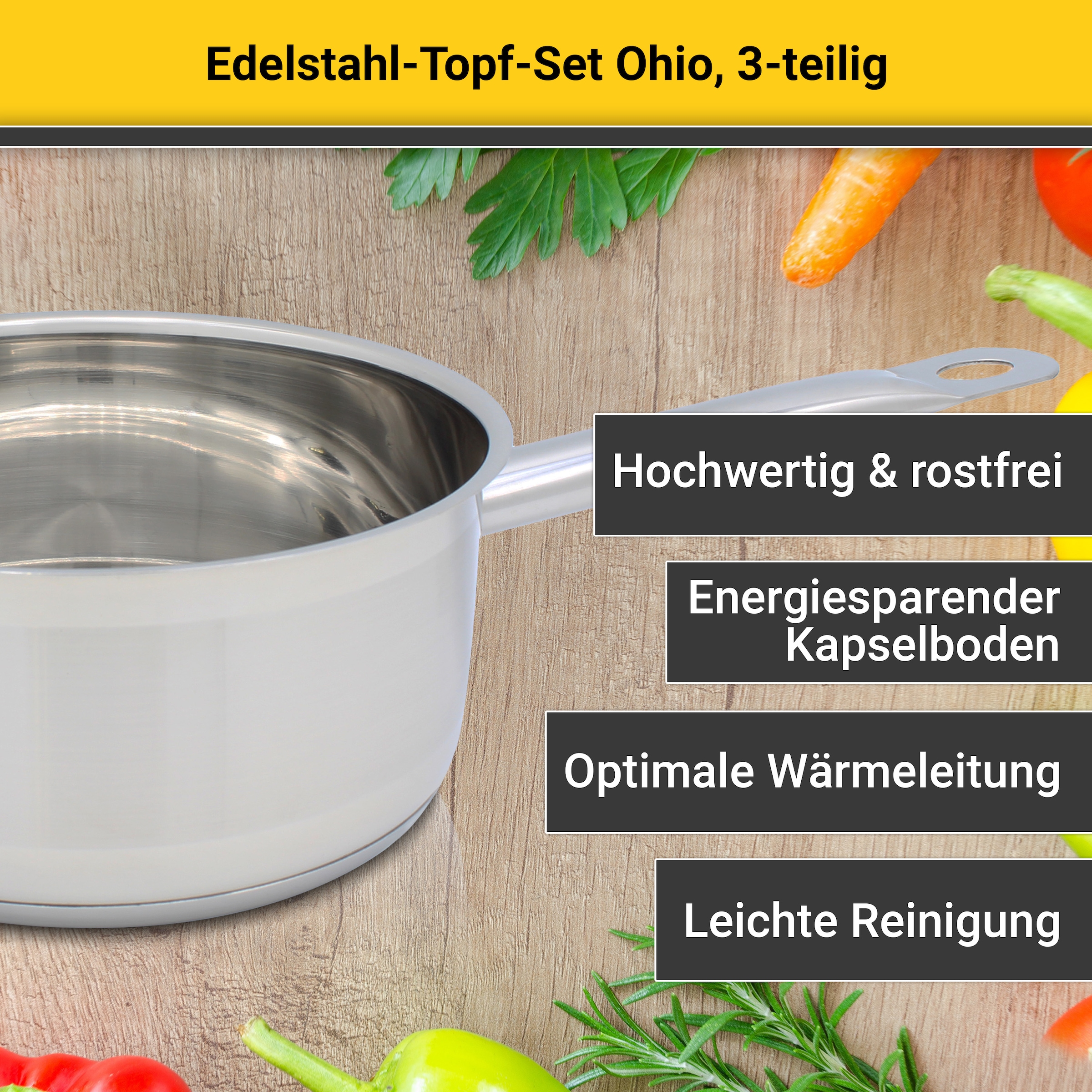 Krüger Topf-Set »Ohio«, Edelstahl, (Set, 5 tlg., 1x Bratentopf Ø 20 cm, 1x günstig online kaufen