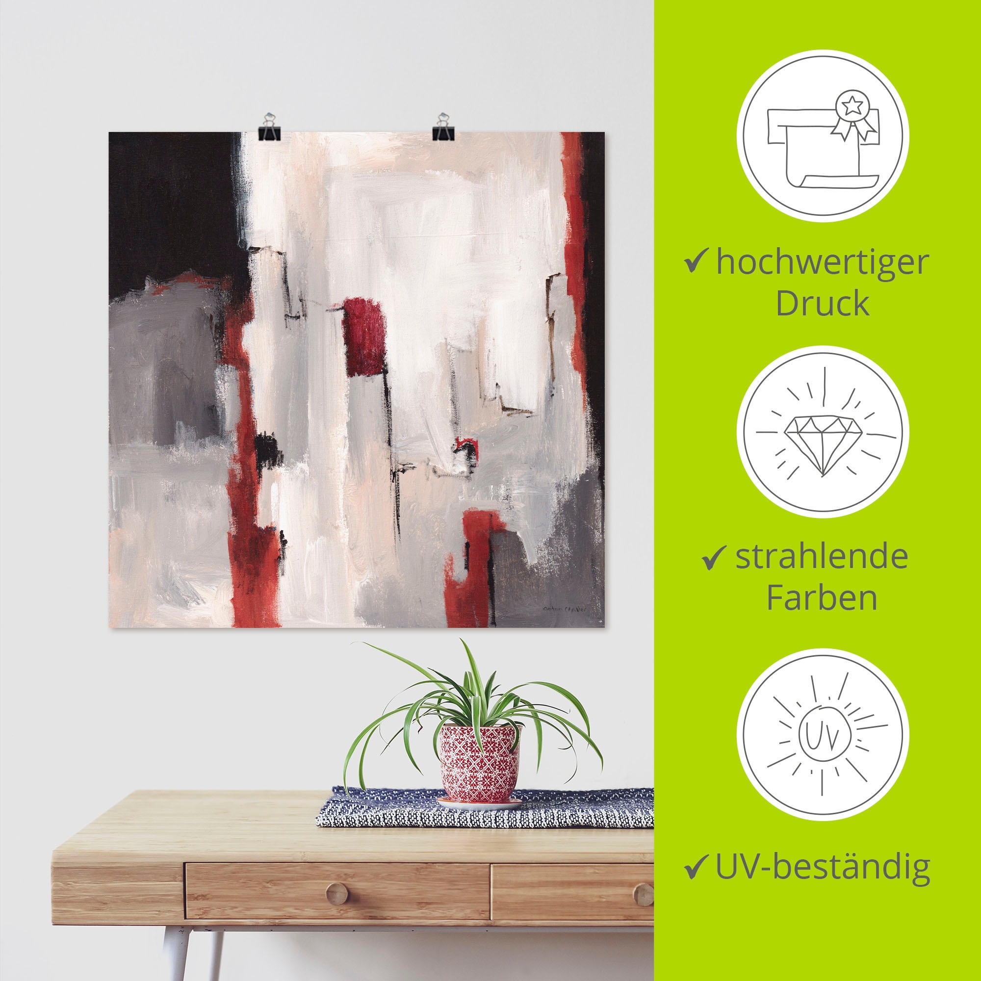 Artland Wandbild »Rot an Grau II«, Gegenstandslos, (1 St.), als Leinwandbild, Poster in verschied. Größen