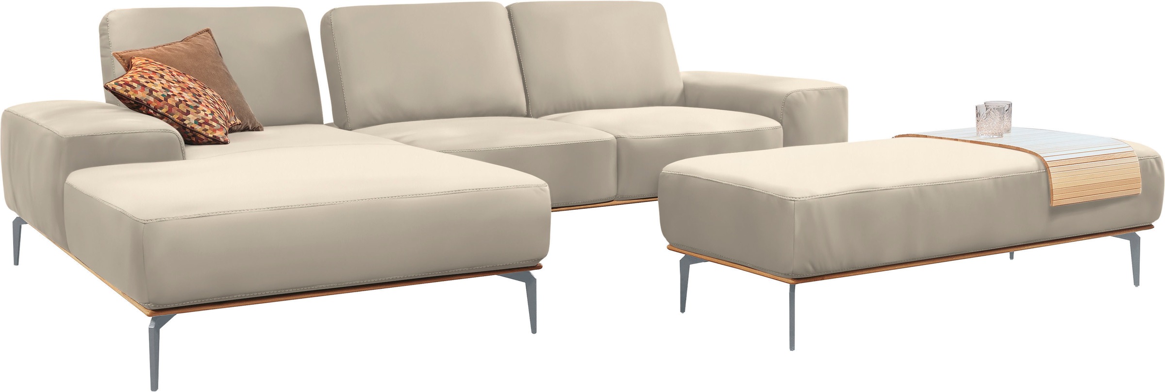 W.SCHILLIG Polsterhocker »run«, mit elegantem Holzsockel, Füße in Silber matt, Breite 150 cm