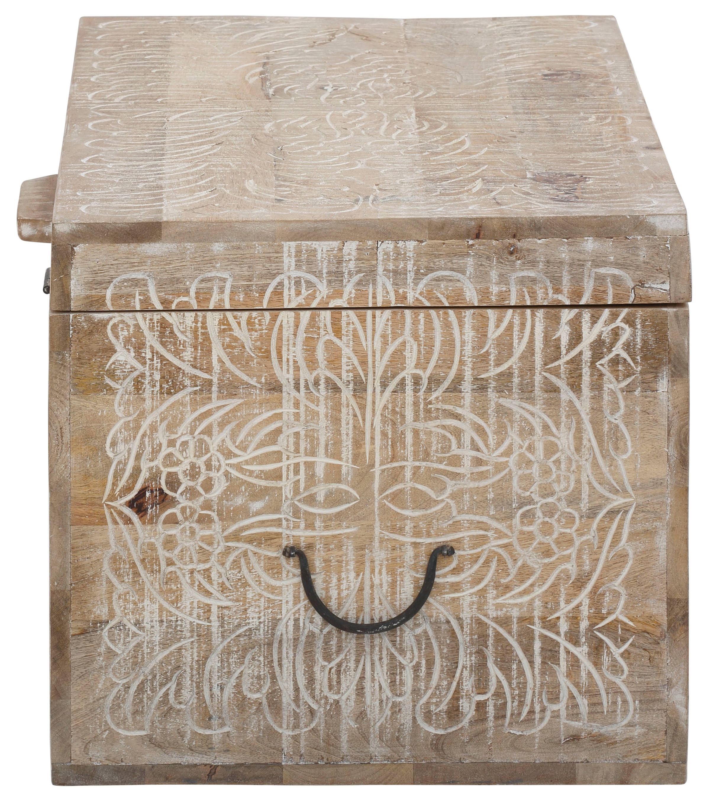 Home affaire Truhentisch »Lavin«, Mangoholz, mit dekorativen Schnitzereien, Handgefertigt, Breite 90 cm