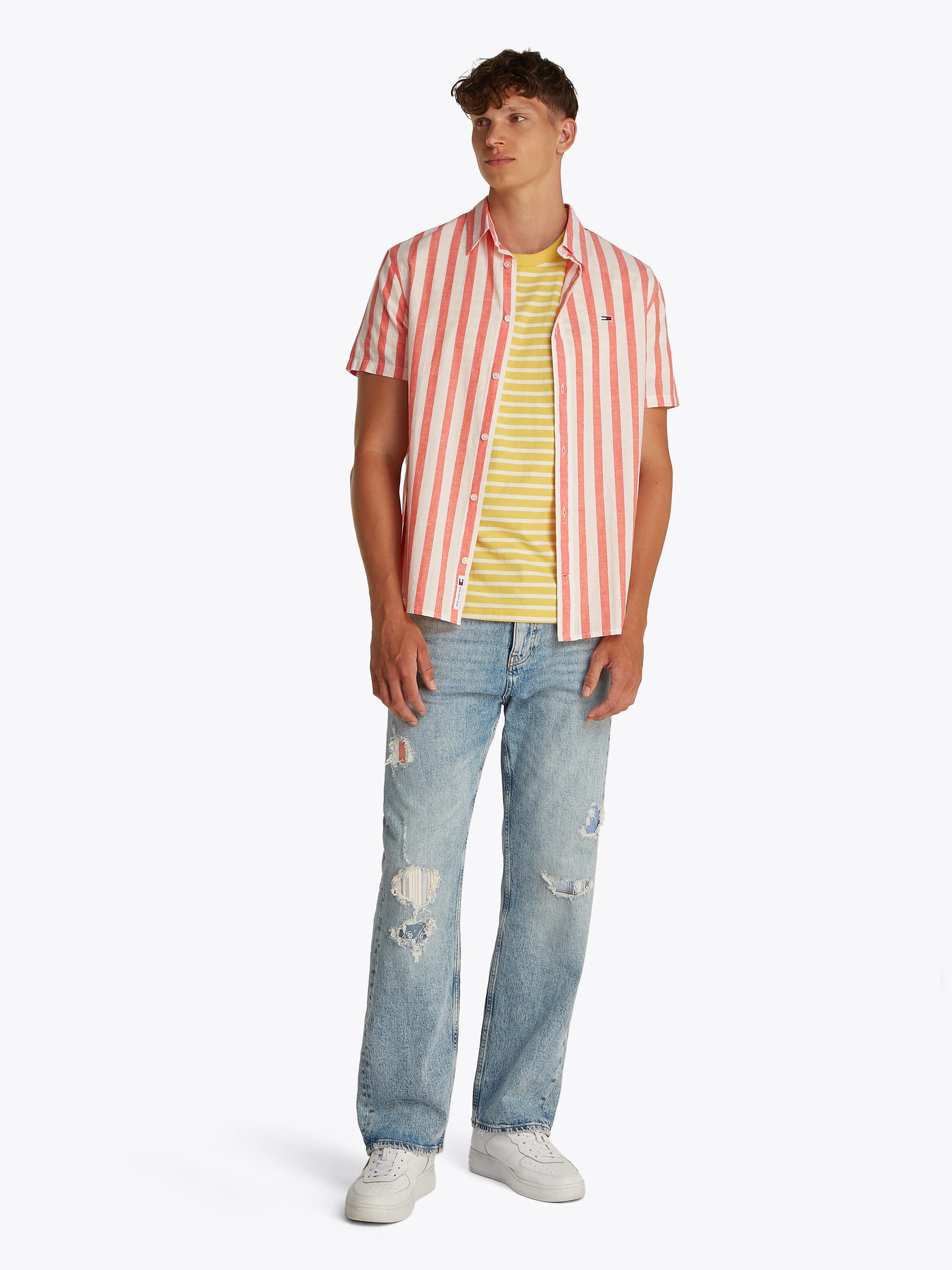 Tommy Jeans Kurzarmhemd »TJM REG LINEN BLEND STP SS SHIRT«, Mit Rundhalsausschnitt