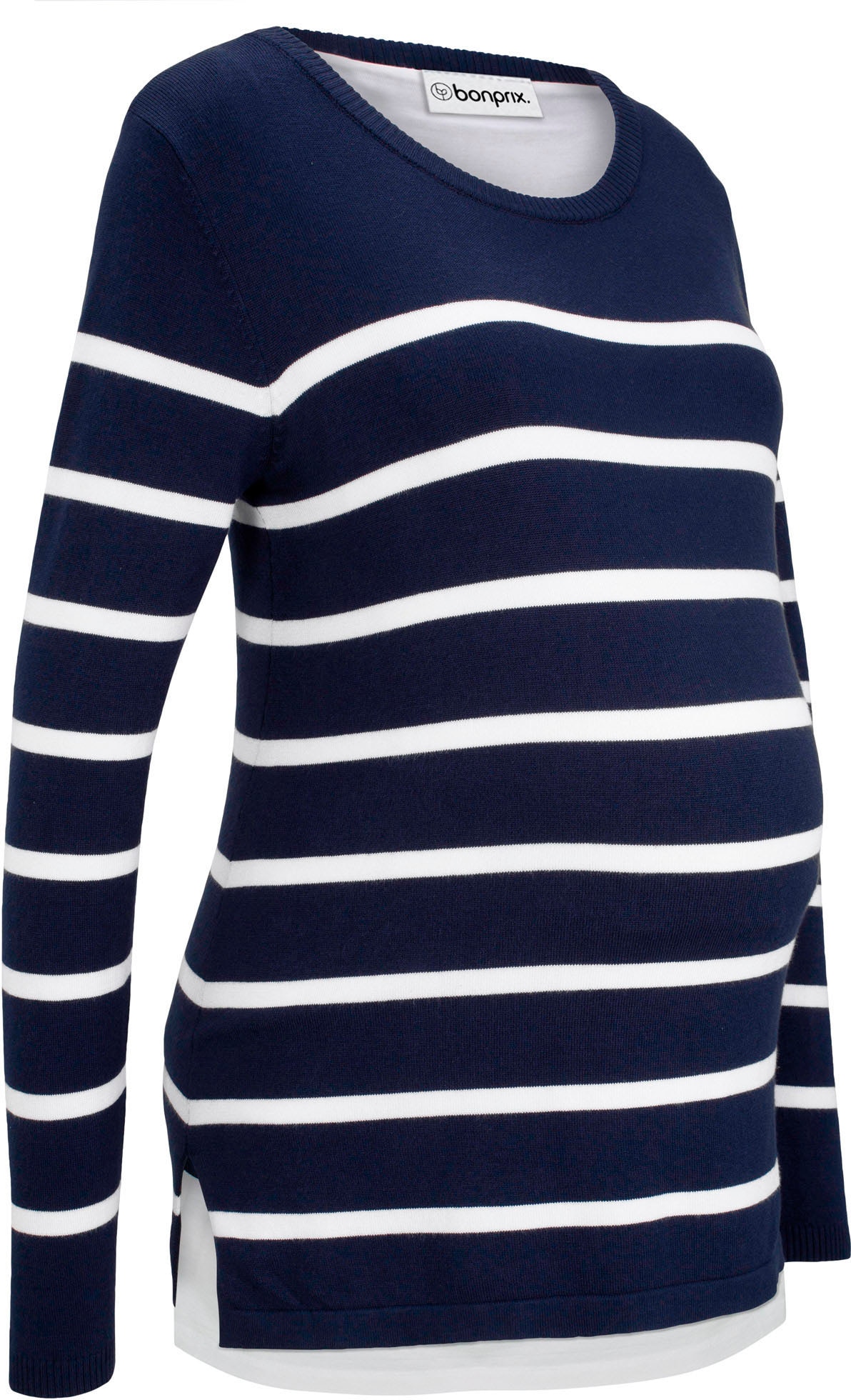 bonprix Stillpullover aus Jersey, gestreifte Optik, figurumspielende Passform
