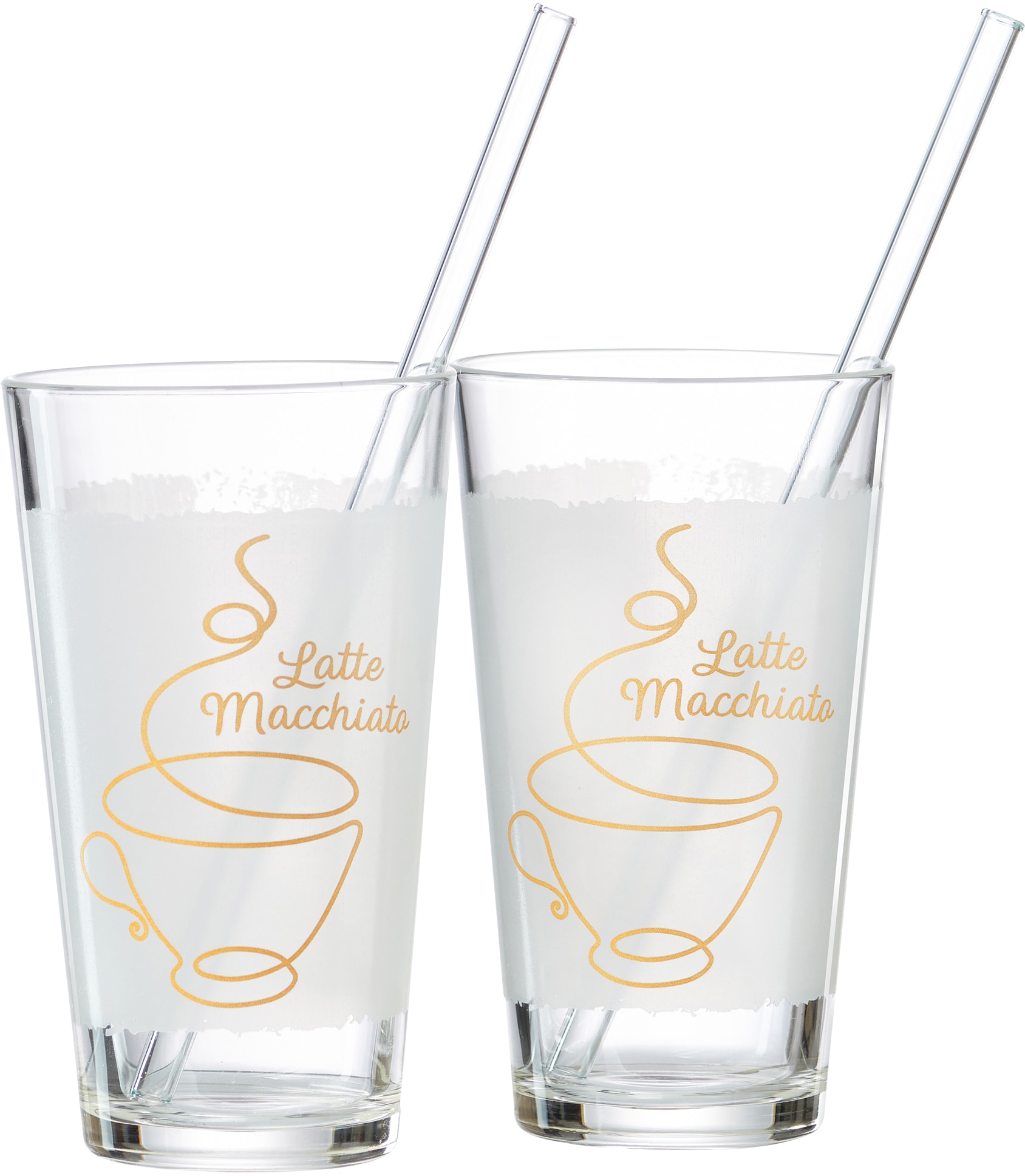 Ritzenhoff & Breker Latte-Macchiato-Glas »Coffee«, (Set, 4 tlg., 2 Latte Macchiato Gläser mit je einem Glas-Trinkhalm, je 350 ml), 4-teilig (2 Gläser und 2 Glas-Trinkhalme), 350 ml