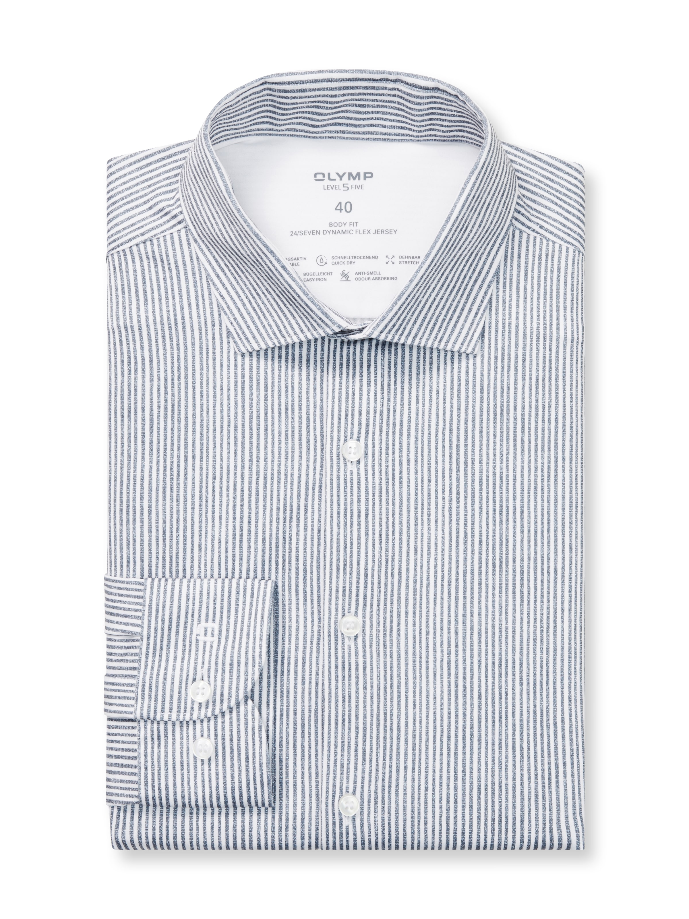 OLYMP Langarmhemd »24/7 - Level 5« Flex Jersey, body fit, Anti Smell, Kentkragen