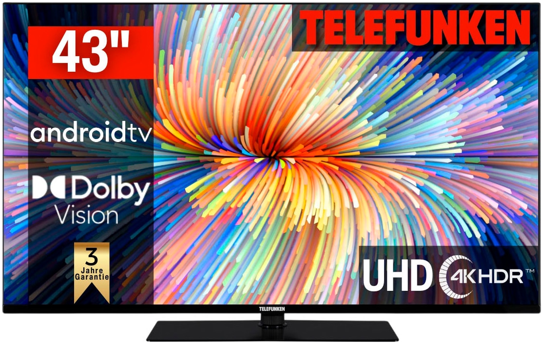 Telefunken LED-Fernseher, 108 cm/43 Zoll, 4K Ultra HD, Smart-TV, Dolby Atmos,USB-Recording,Google Assistent,Android-TV