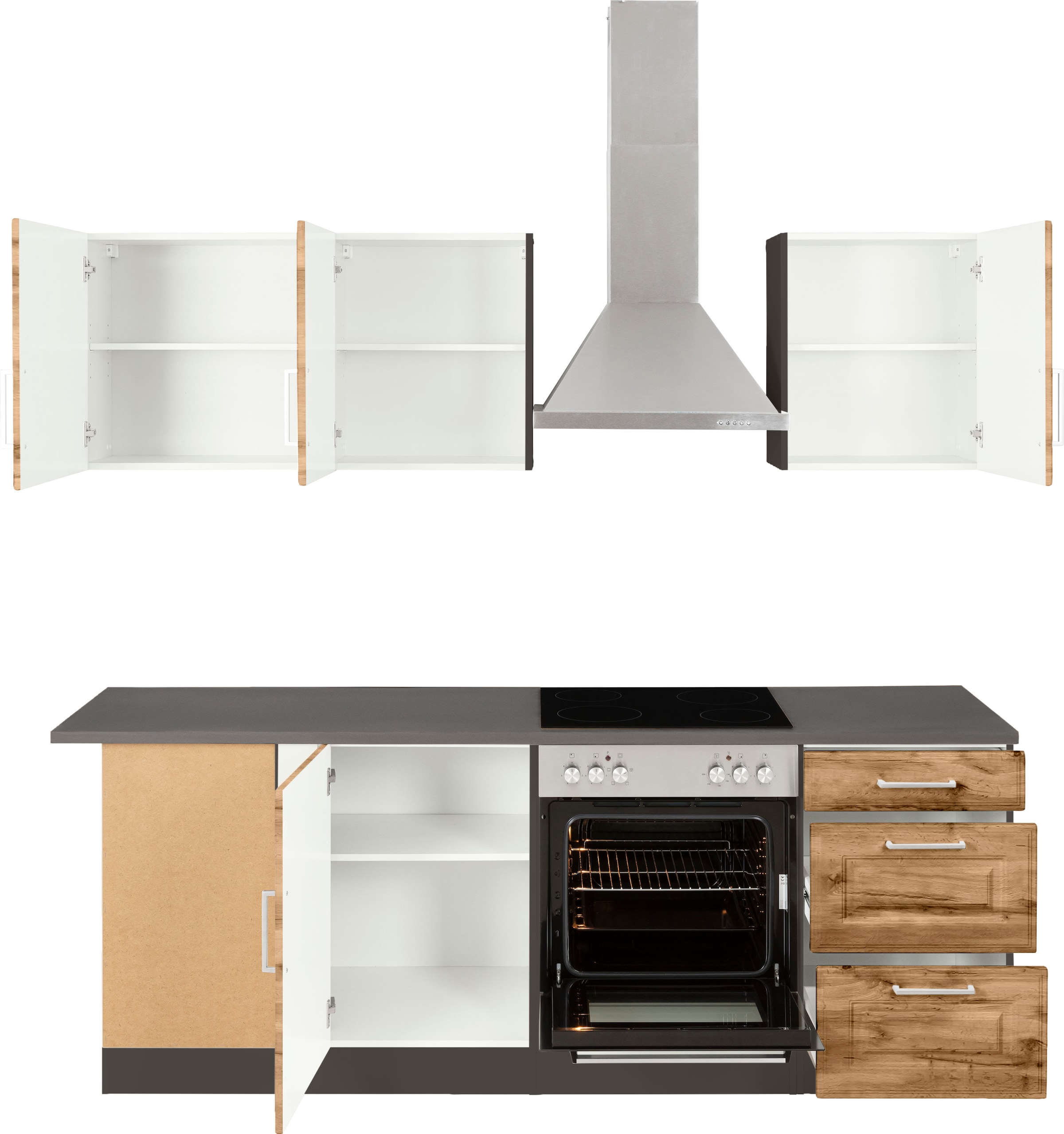 HELD MÖBEL Winkelküche »Stockholm«, Stellbreite 220/220 cm, mit hochwertigen MDF Fronten im Landhaus-Stil