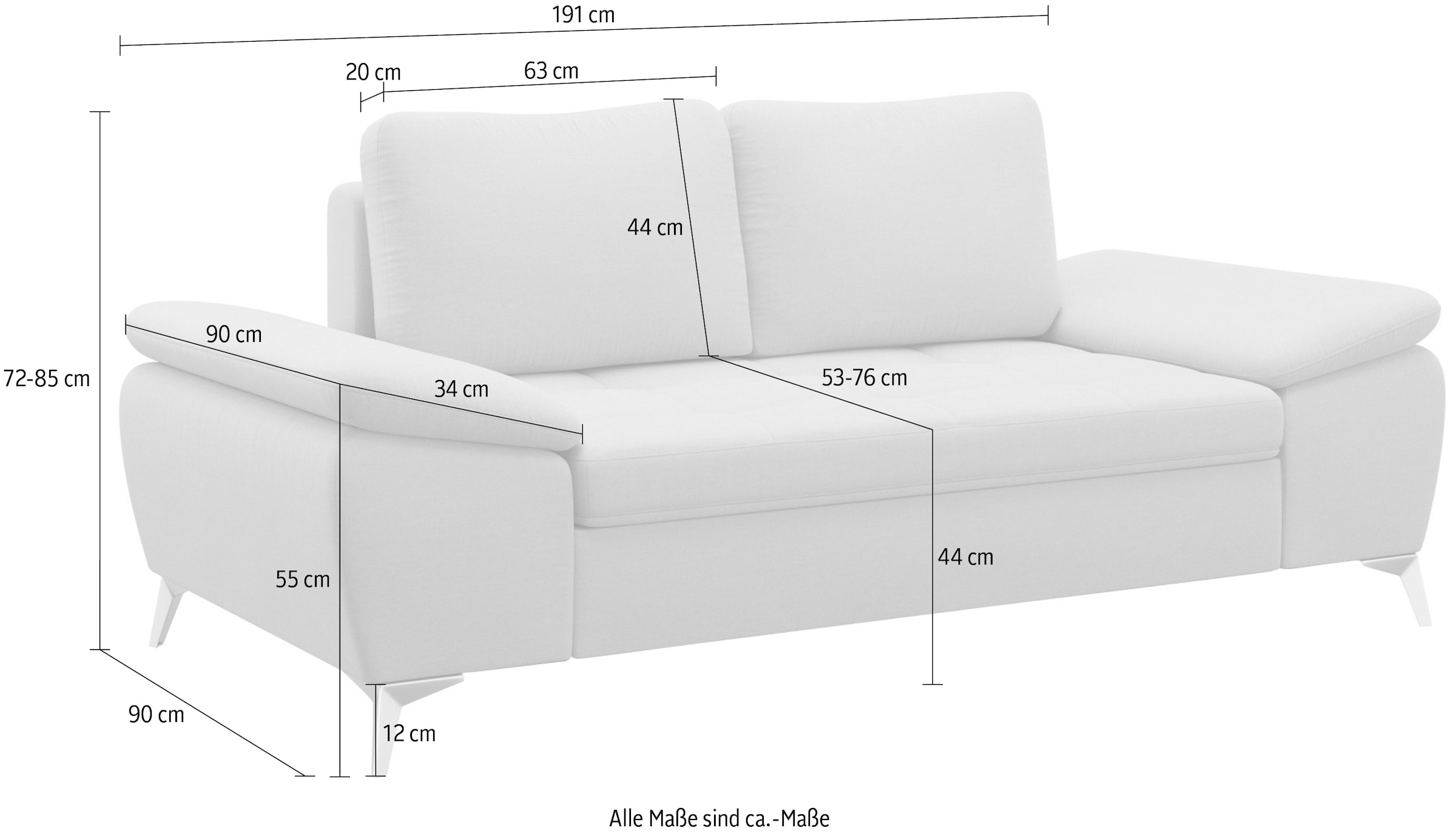 sit&more 2-Sitzer »Latigo«, mit hochwertigen Metallfüßen