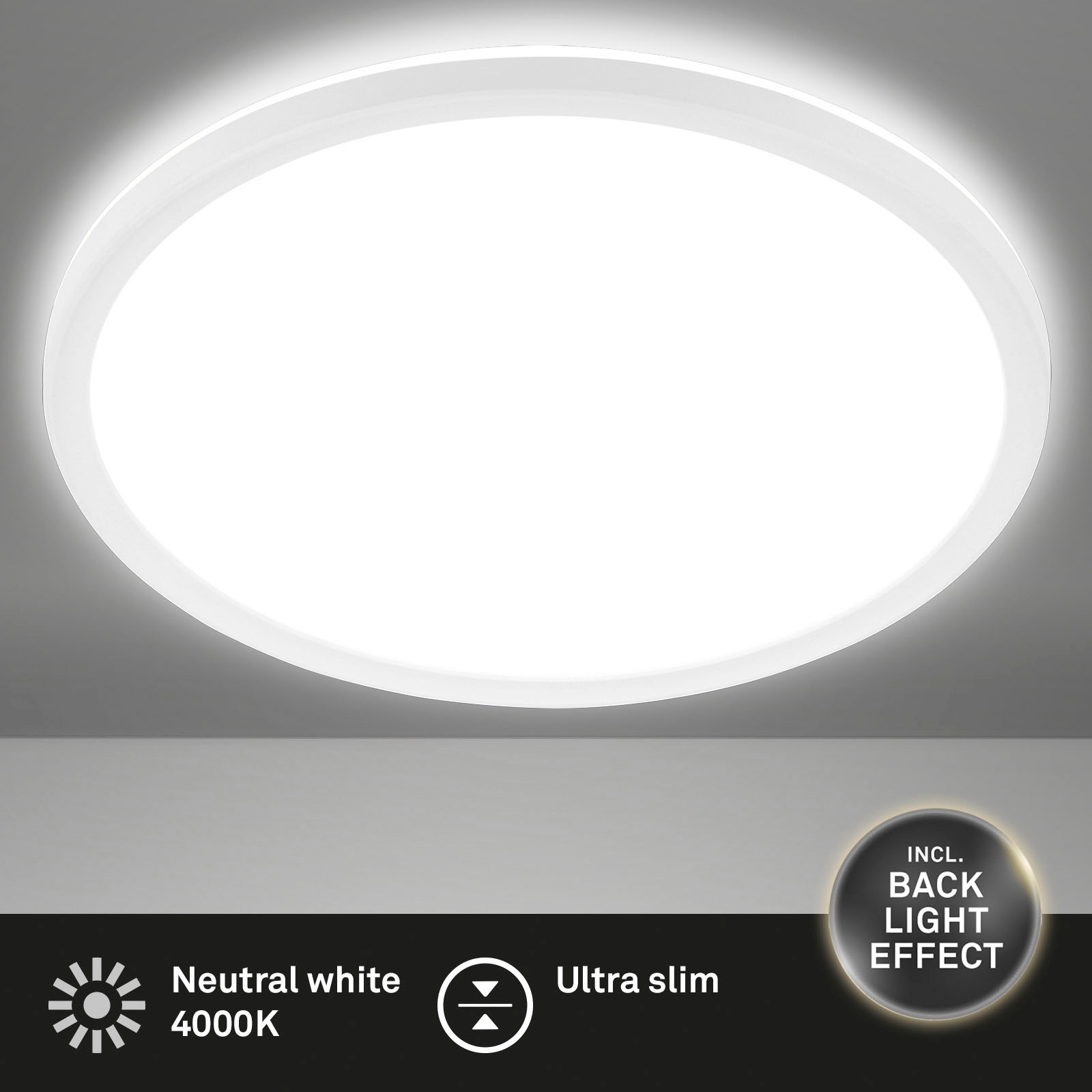 Briloner Leuchten LED Panel »3428016 SLIM«, Leuchtmittel LED-Board | LED fest integriert, ultraflach, mit Backlighteffekt, weiß, 48 cm