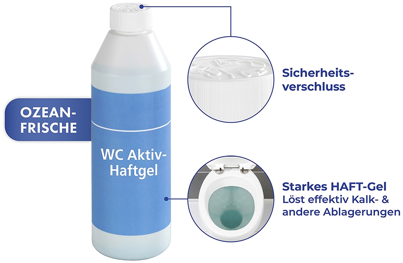 Maximex Reinigungs-Set »WC-Hygiene«, WC-Garnitur mit Randbürste und WC-Aktiv-Haftgel mit Ozean-Duft, 500 ml