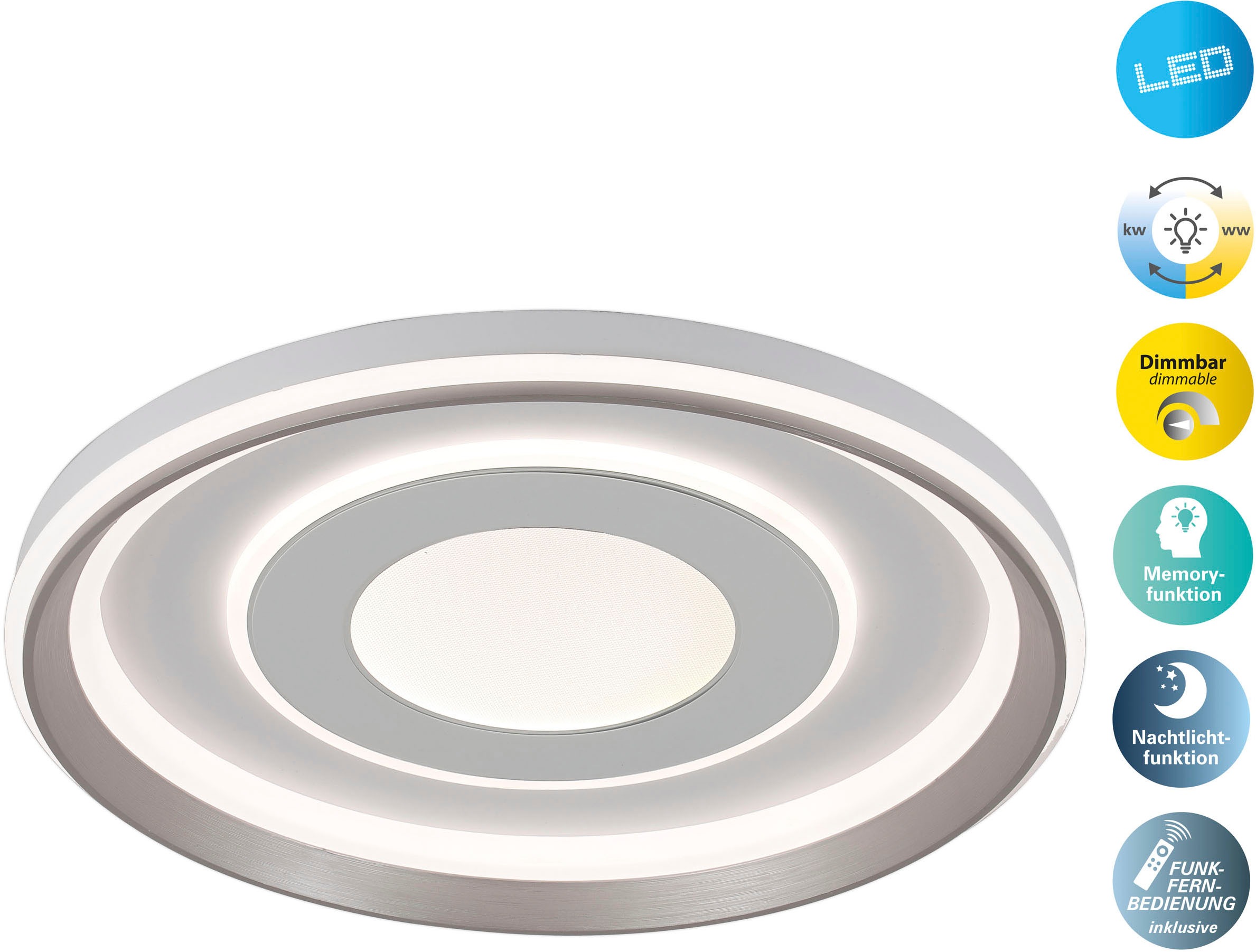 näve LED Deckenleuchte »Doira« LED-Modul 1 Stk. warmweiß - kaltweiß weiß/si günstig online kaufen