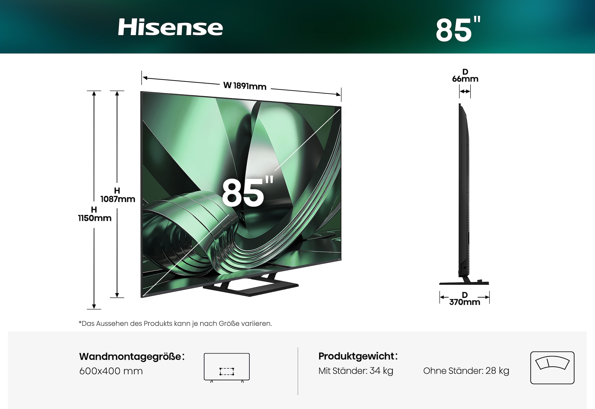 Hisense QLED-Fernseher »85U7DSE« 215 cm/85 ″ Smart-TV