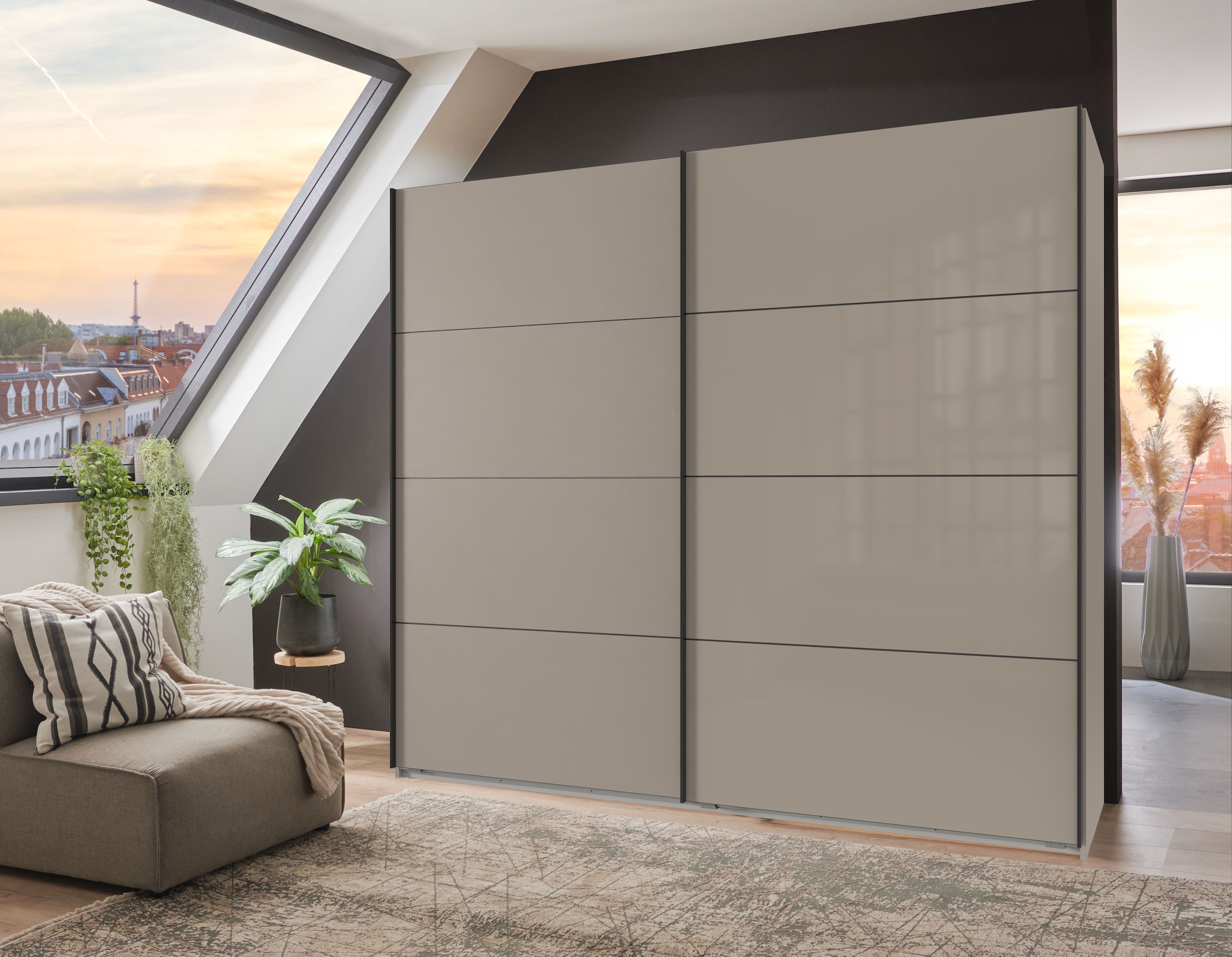 Wimex Kleiderschrank »Tilburg, Metallgriffe, Made in Germany«, (Breite 270cm wahlweise mit 2 oder 3 Türen), mit Schwebetüren, jeweils 1 Glaselement, 180, 225 oder 270cm breit