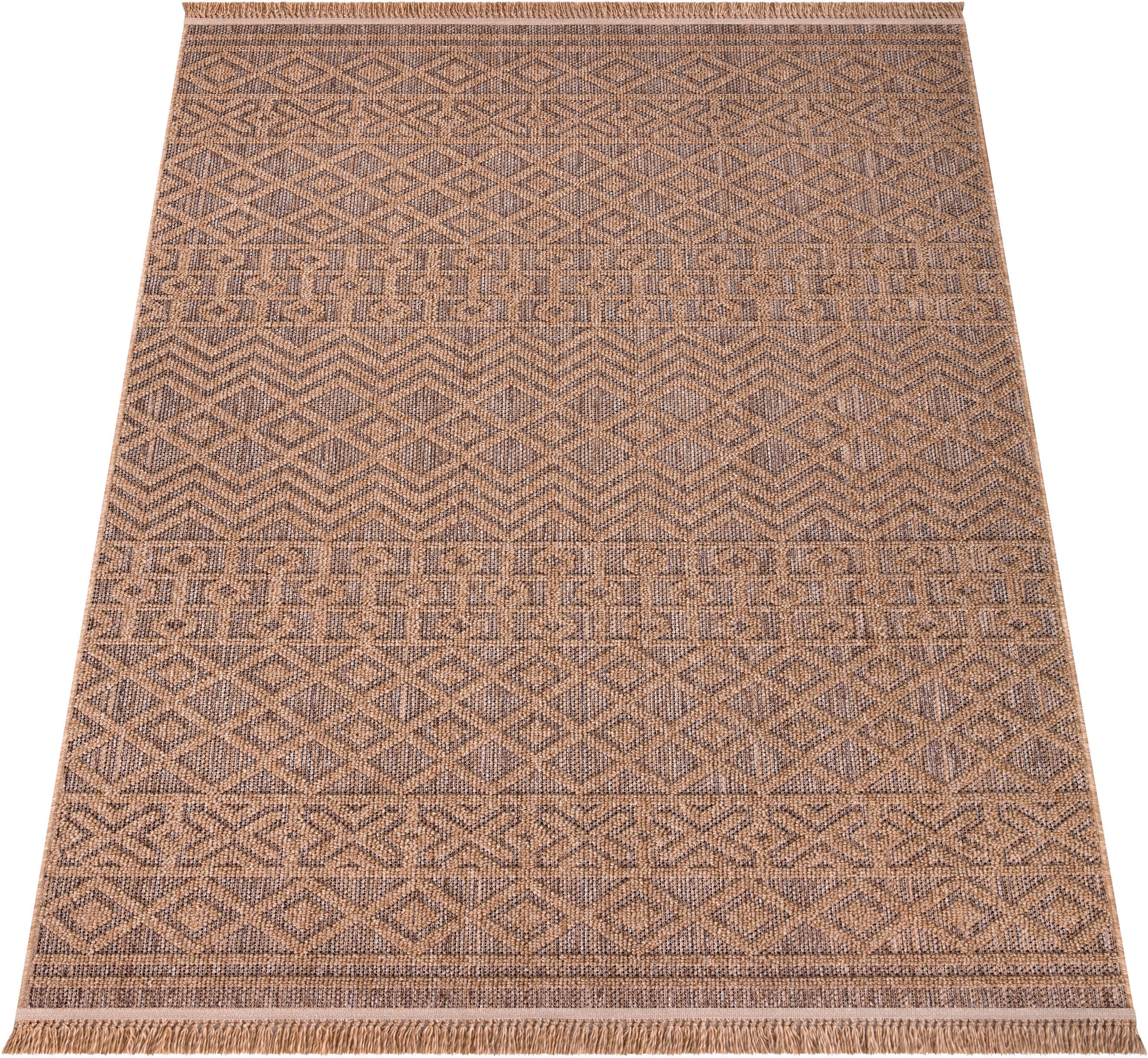 Paco Home Teppich »Cologne 495«, rechteckig, 11 mm Höhe, Flachgewebe, meliert, Rauten Motiv, mit Fransen, Outdoor geeignet