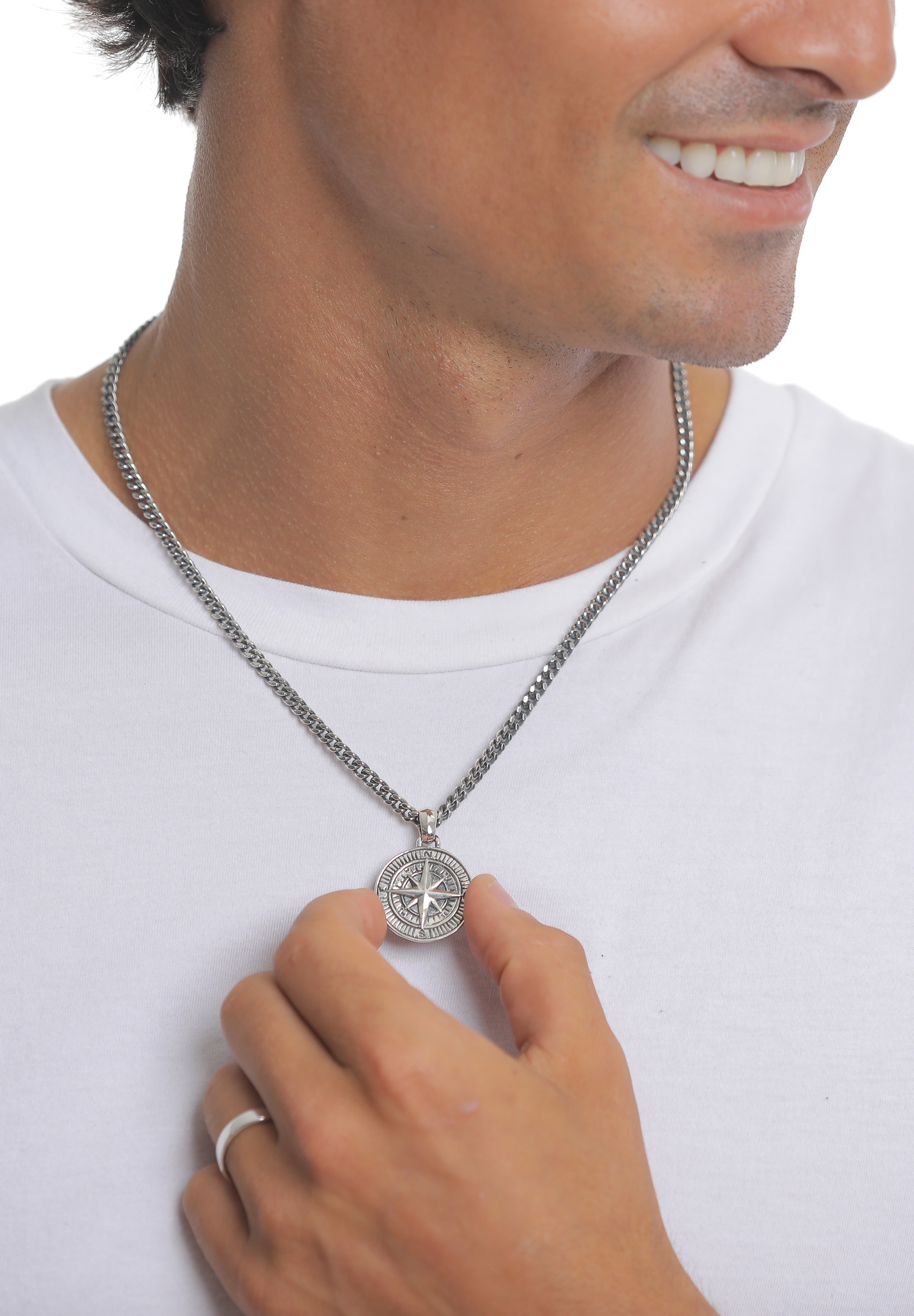 Kuzzoi Kette mit Anhänger »Herren Panzerkette Kompass Maritim 925er Silber«