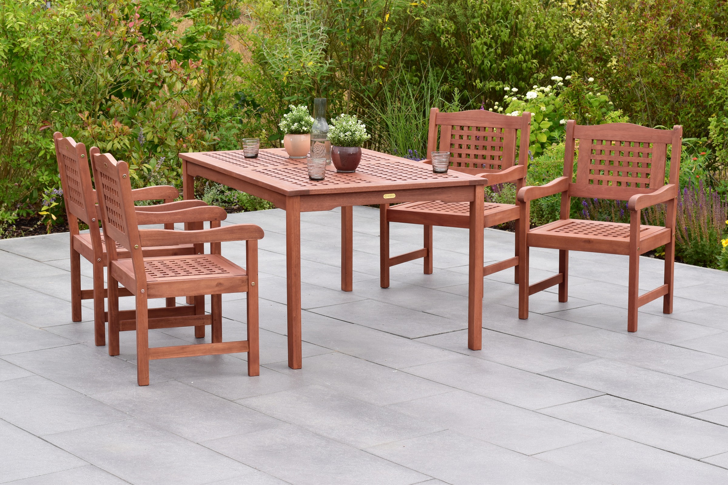 MERXX Garten-Essgruppe »»Lima«« Set, Geöltes Eukalyptusholz, 5 Stk. tlg. Tisch: LxB: 147x90 cm natur + natur + natur