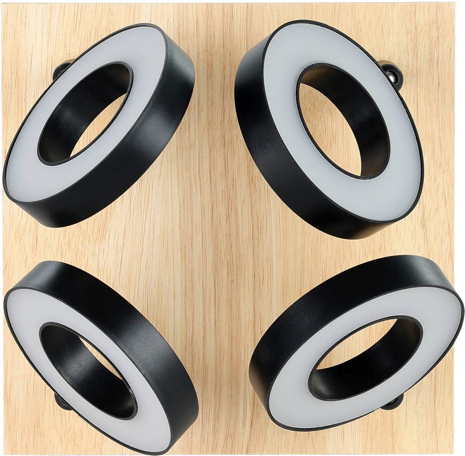 EGLO Deckenleuchte »Rielves Deckenlampe, Holz und Metall, Spotbalken schwenkbar, Lampe« LED-Modul 1 Stk. Warmweiß Spot - L17 x B17 x H17,5 cm - braun, schwarz - 4X4,2W inkl.